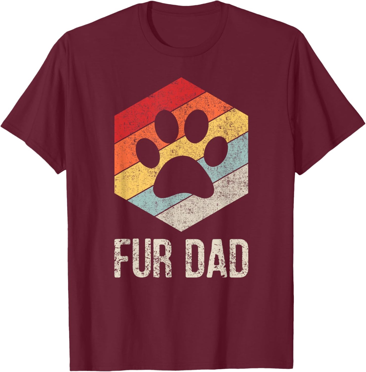Funny Fur Dad Vintage Retro Dog and Cat Owner T-Shirt - T-Shirt | Maroon
