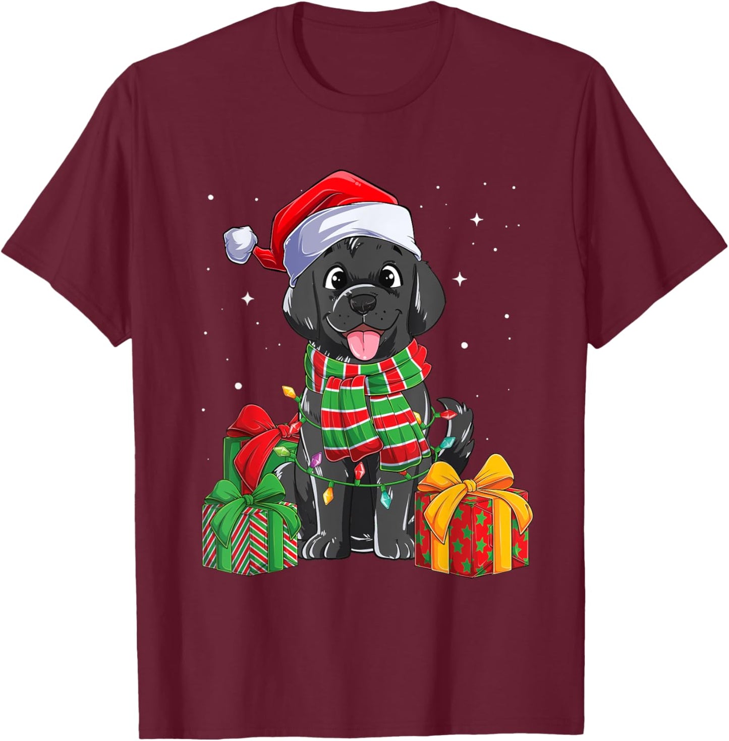 Black Labrador Retriever Christmas Lights Xmas Lab Dog Lover Men Women Kids T-Shirt - T-Shirt | Maroon