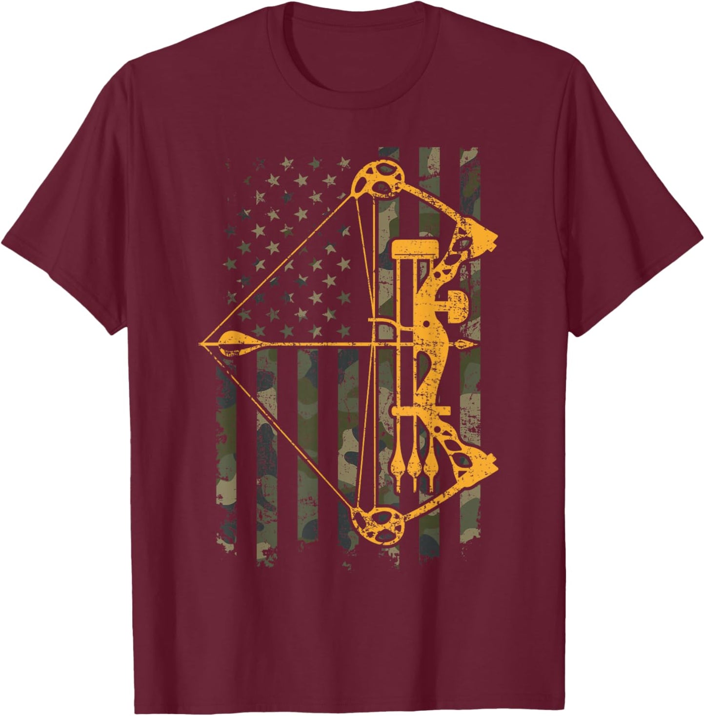 Camo USA Flag Archery Compound Bow - Funny Bow Hunter T-Shirt - T-Shirt | Maroon