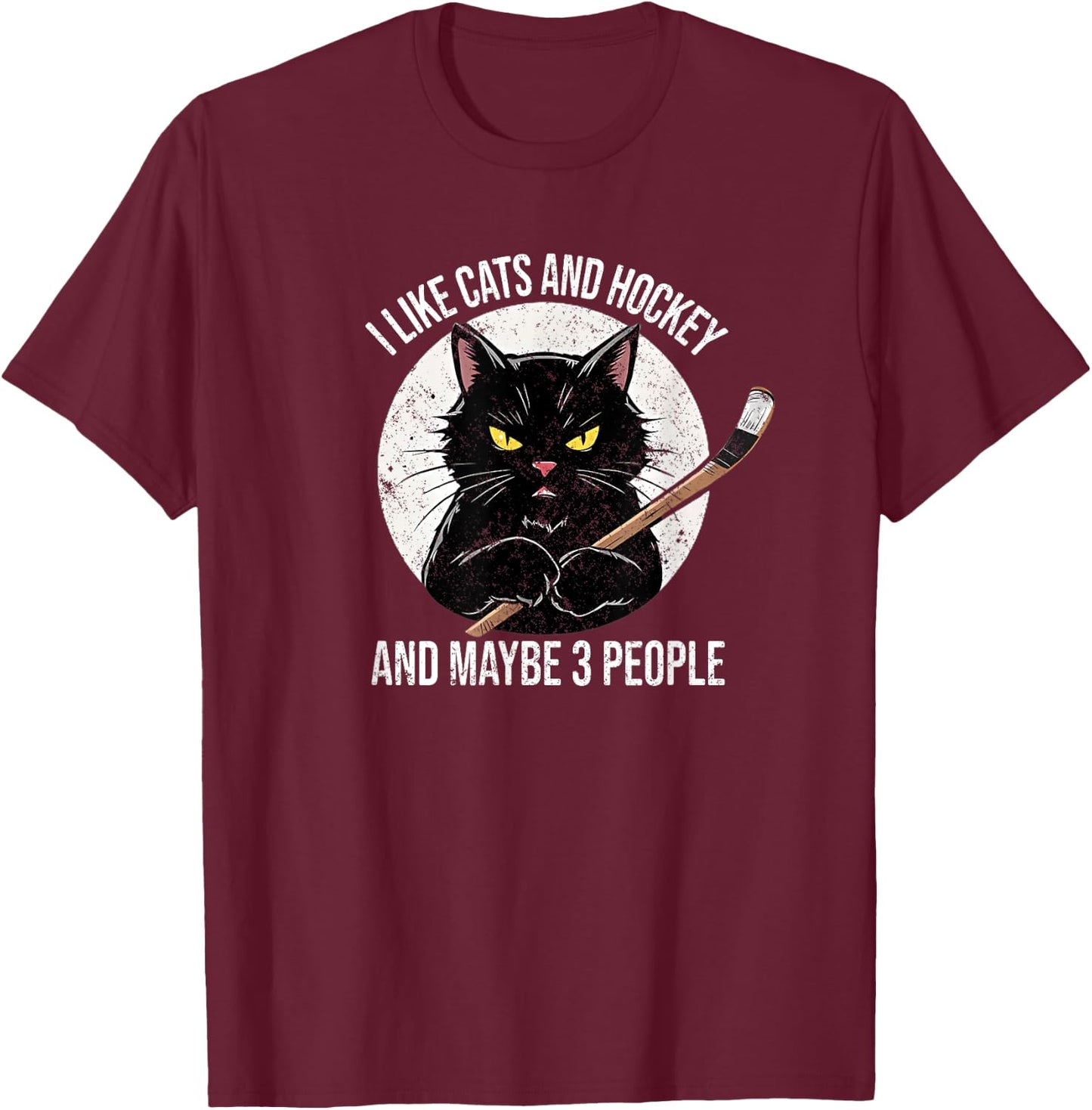 I like cats and hockey and maybe 3 people T-Shirt - T-Shirt | Maroon