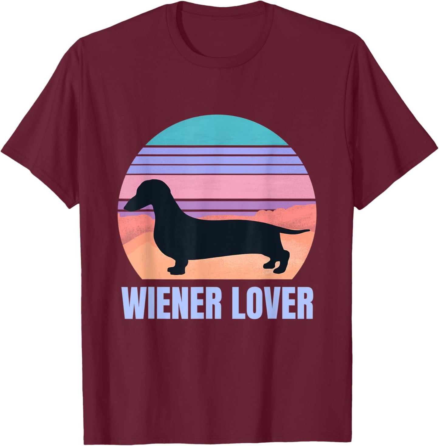 Retro Wiener Lover Gift Dachshund Owner Sunset Silhouette T-Shirt - T-Shirt | Maroon