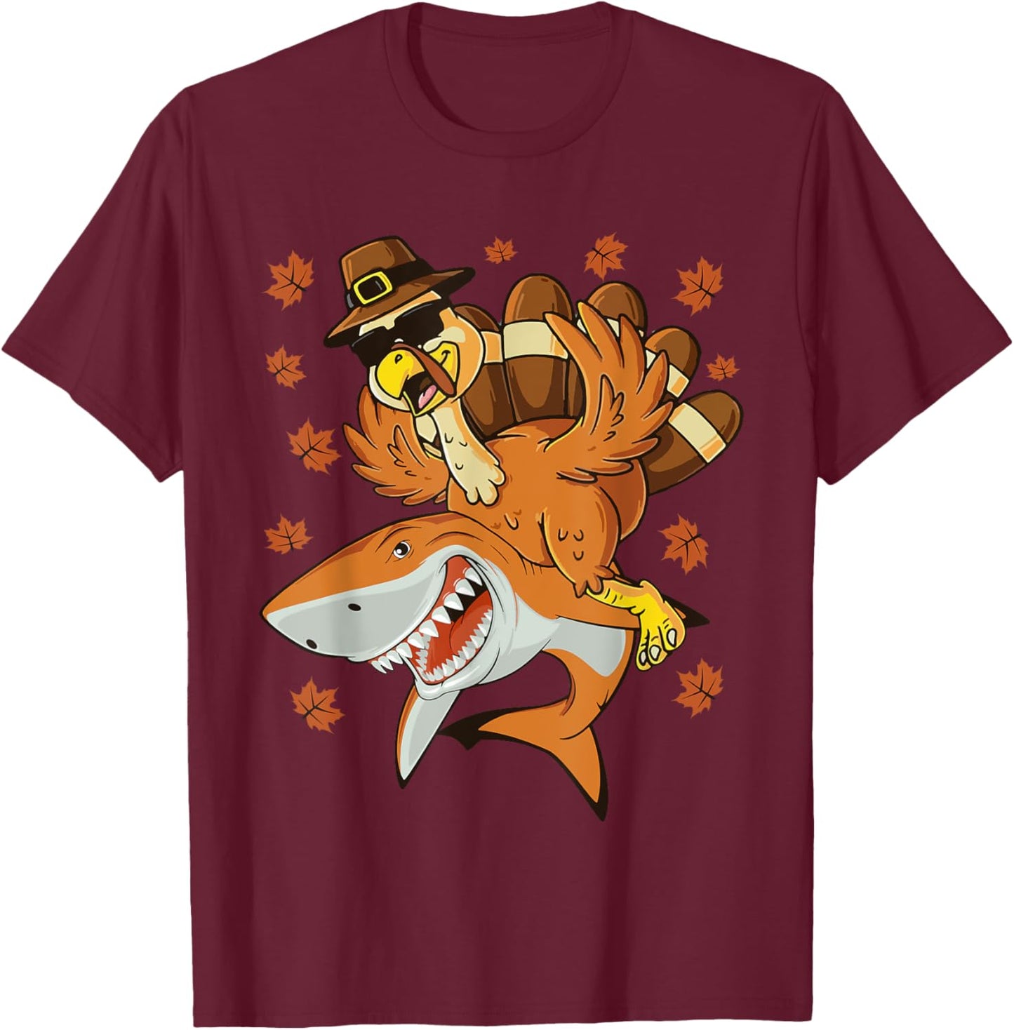 Thanksgiving Turkey Riding Shark Funny Toddler Boys Kids T-Shirt - T-Shirt | Maroon