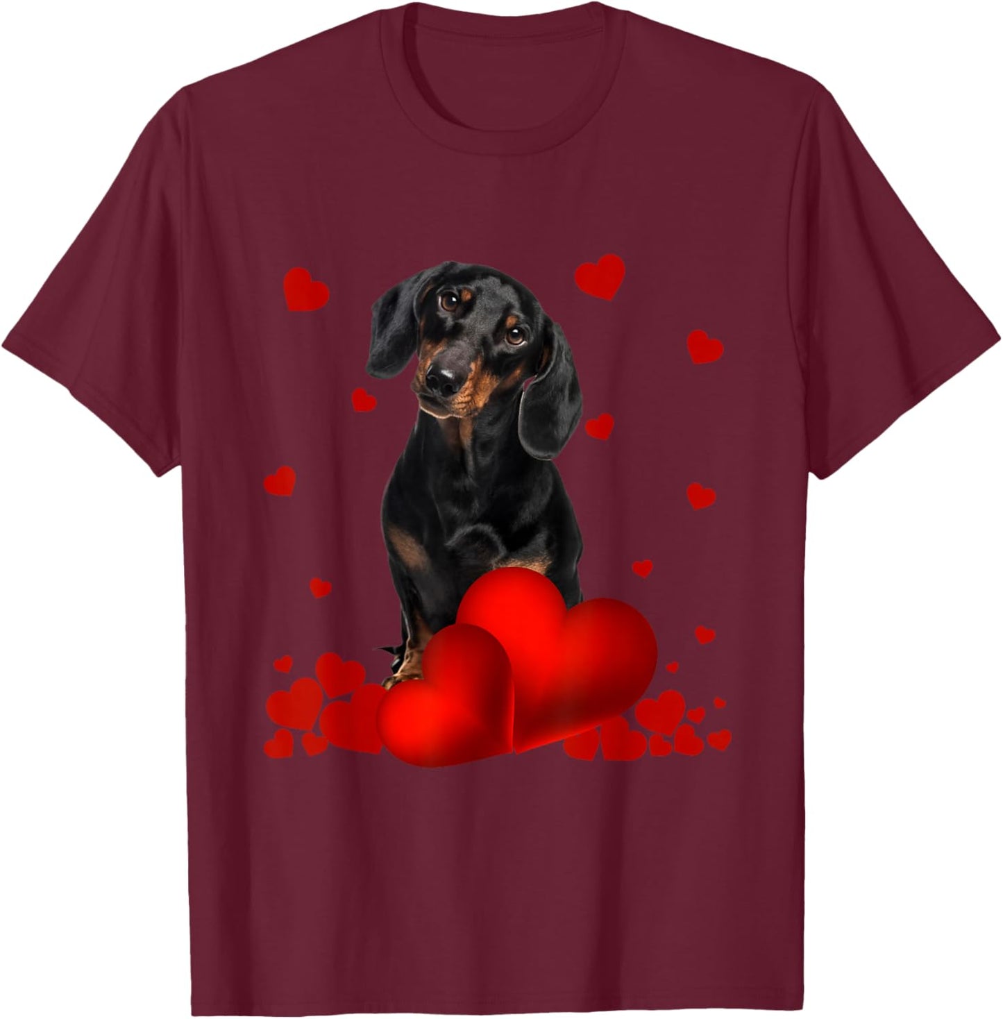 Valentines Day Love Hearts Dachshund Dog Puppy Lover Women Girls Kids T-Shirt - T-Shirt | Maroon