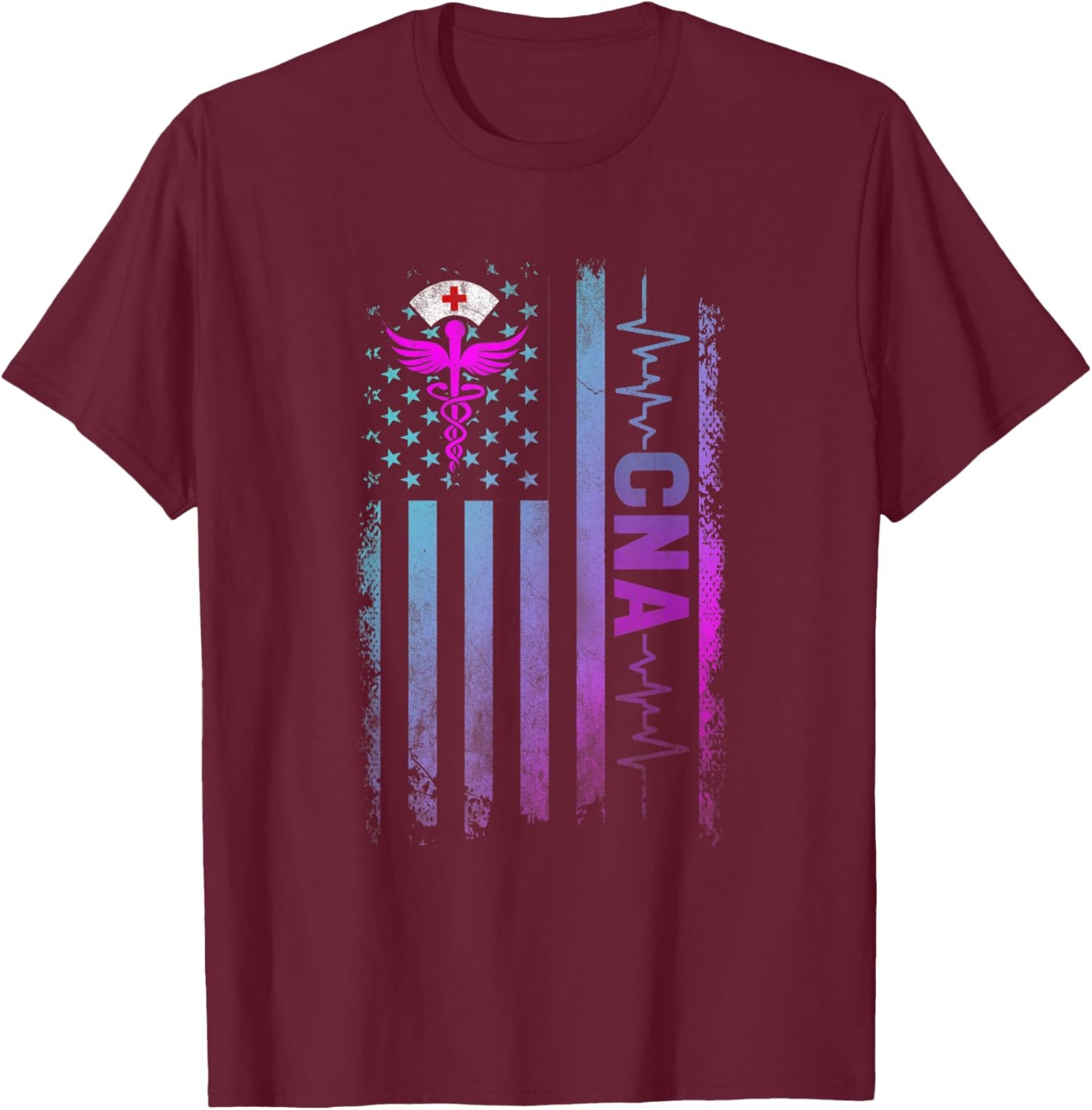 CNA Job Certified Nursing Assistant USA Flag Women Men T-Shirt - T-Shirt | Maroon