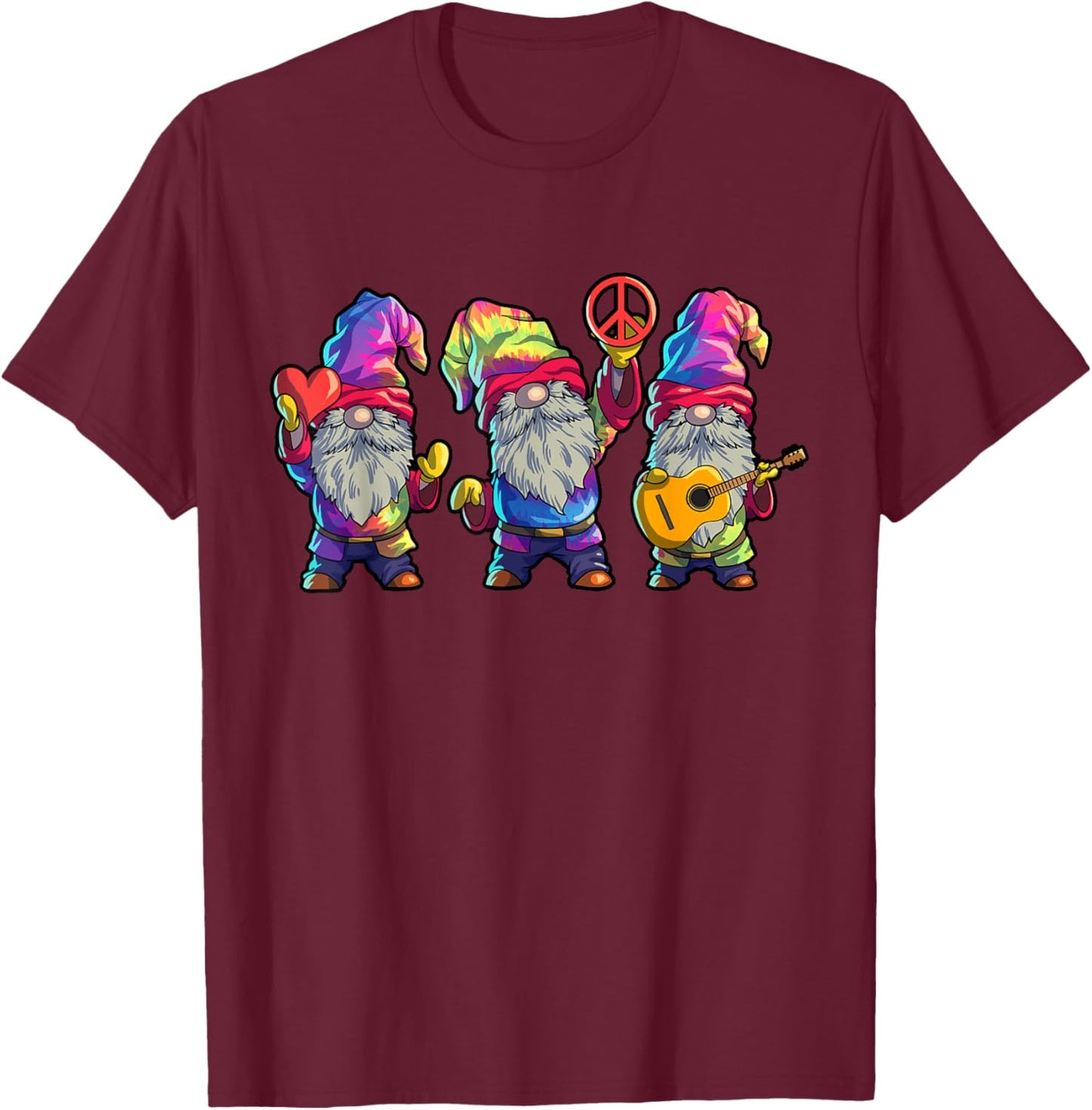 Hippie Gnomes Shirt Men Women Tie Dye Graphic Peace Gnomes T-Shirt - T-Shirt | Maroon