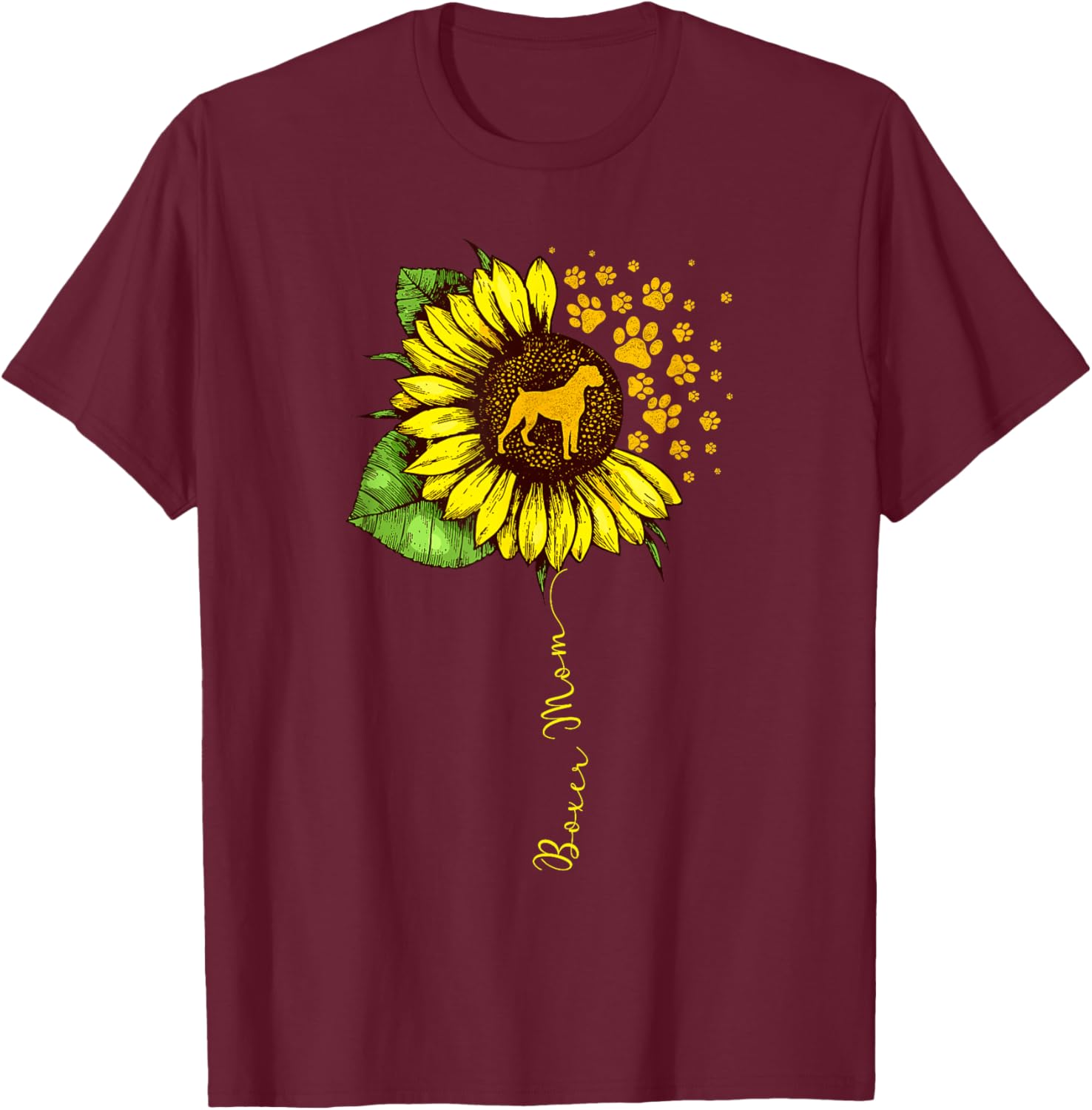 Funny Boxer Mom Sunflower Mother's Day Boxer Dog Lover T-Shirt - T-Shirt | Maroon