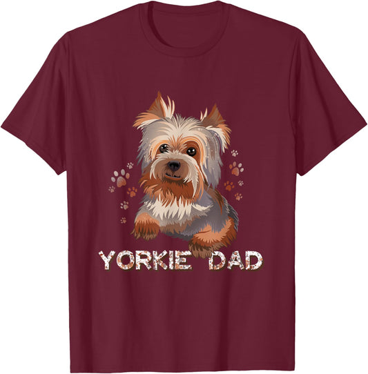 Cute Yorkie Dad Illustration Yorkshire Terrier Lover T-Shirt - T-Shirt | Maroon