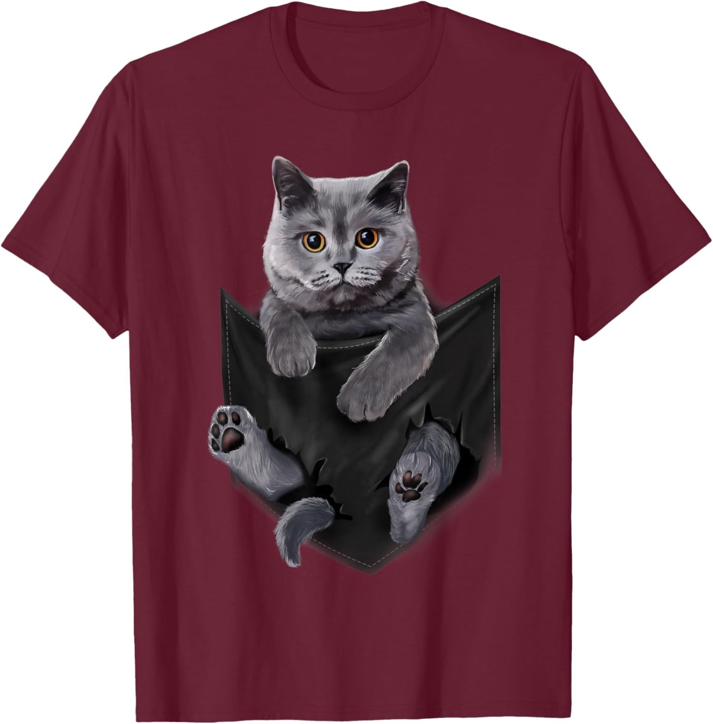 British Grey Cat in Pocket Cats Shirt Gifts T-Shirt - T-Shirt | Maroon