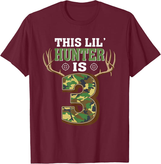 3rd Birthday Hunting Deer 3 Year Old Hunter T-Shirt - T-Shirt | Maroon