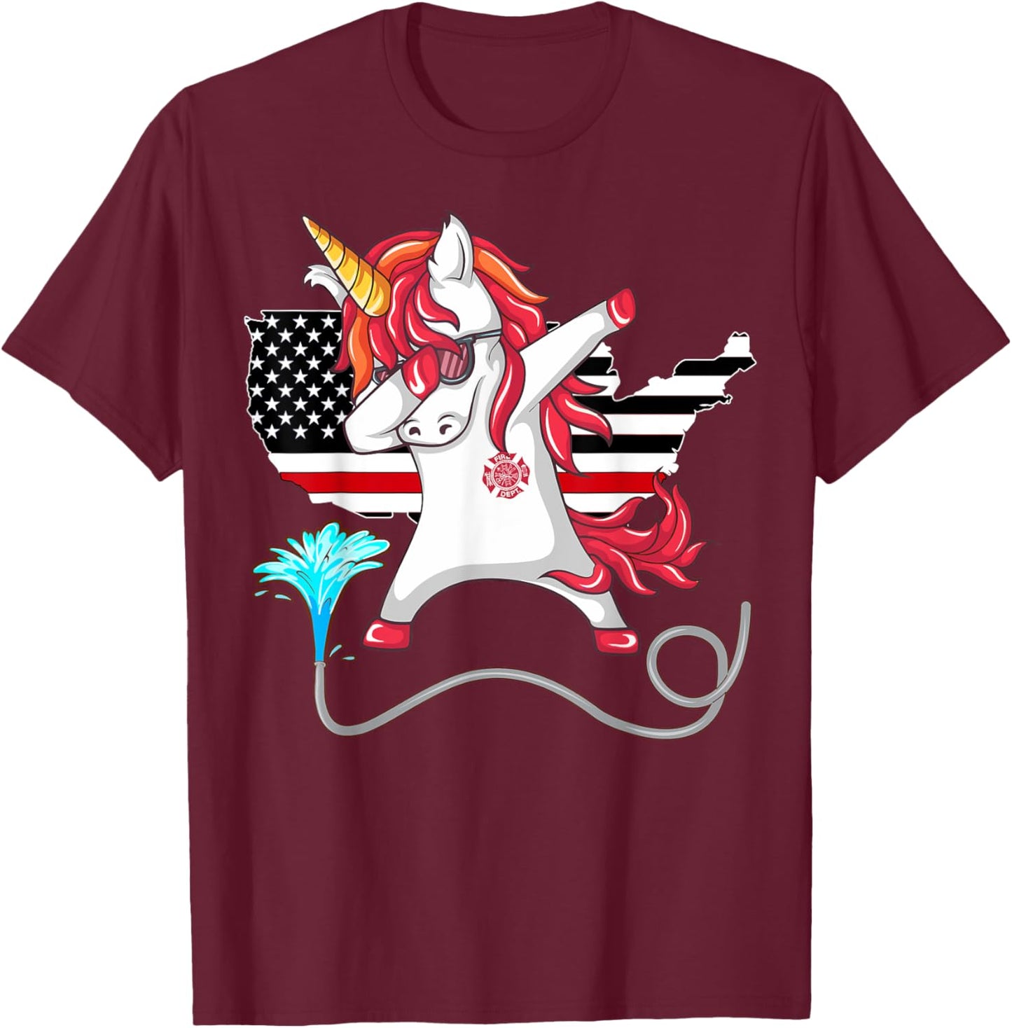 Unicorn Firefighter Fireman Thin Red Line Gift Women T-Shirt - T-Shirt | Maroon