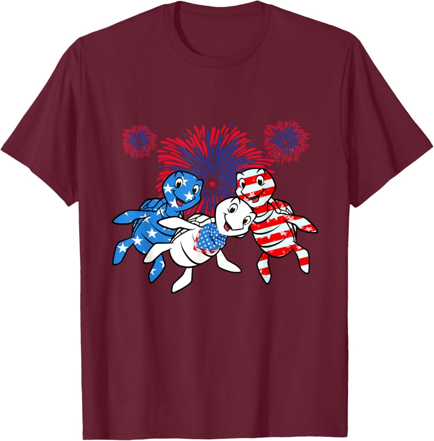 Sea Turtles 4th of July American USA Flag Patriotic T-Shirt - T-Shirt | Maroon