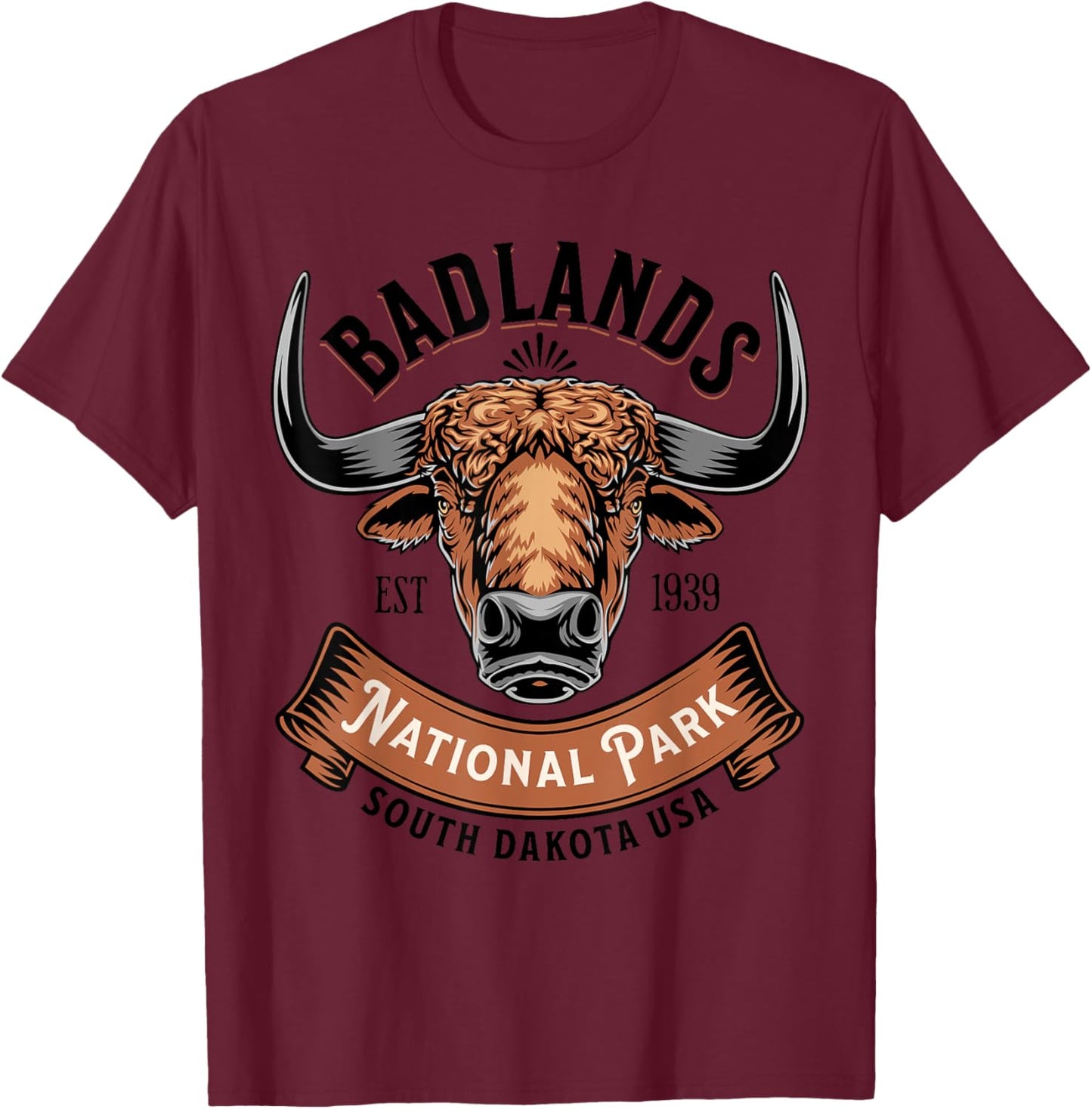Badlands National Park South Dakota Buffalo Hike Outdoors T-Shirt - T-Shirt | Maroon