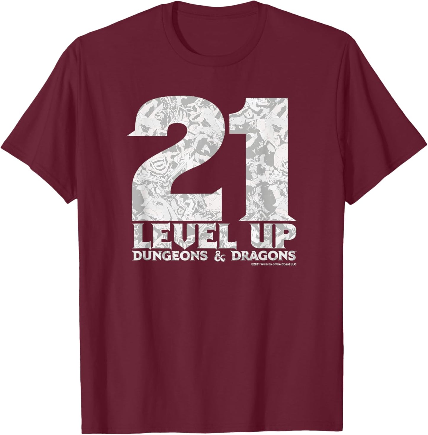 Dungeons & Dragons Birthday Level Up Twenty One T-Shirt - T-Shirt | Maroon