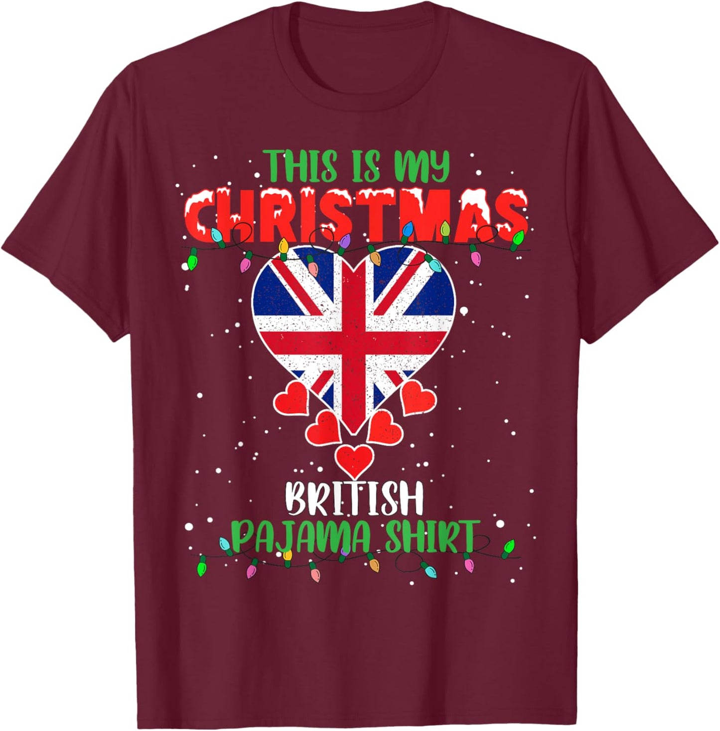 This Is My Christmas Lights Love British Flag Pajama T-Shirt - T-Shirt | Maroon