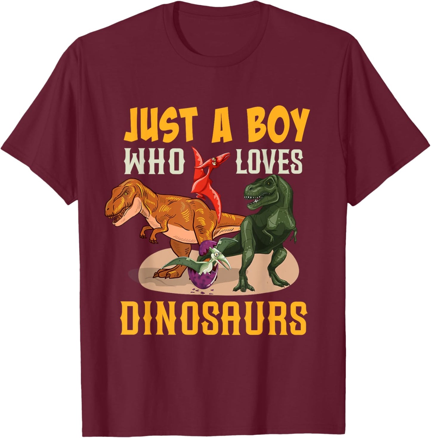Just a Boy Who Loves Dinosaurs Young Paleontologist T-Shirt - T-Shirt | Maroon