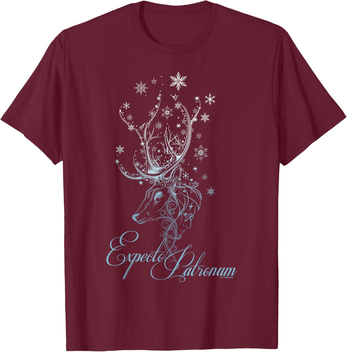 Harry Potter Magical Snowflake Deer Poster T-Shirt - T-Shirt | Maroon