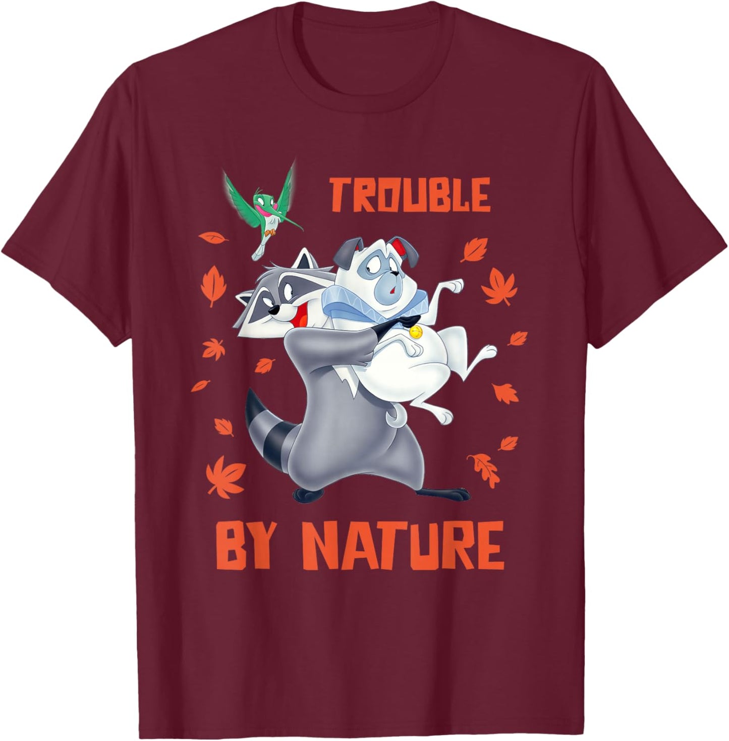Disney Pocahontas Meeko Percy Flit Trouble By Nature T-Shirt - T-Shirt | Maroon