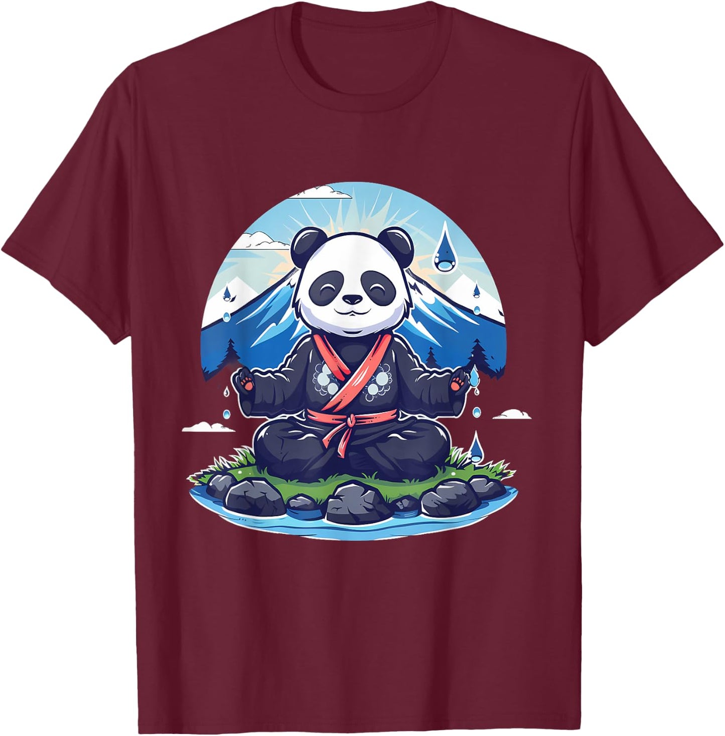 Meditation Panda Bear Drawing Spiritual Yoga Zen Buddha T-Shirt - T-Shirt | Maroon