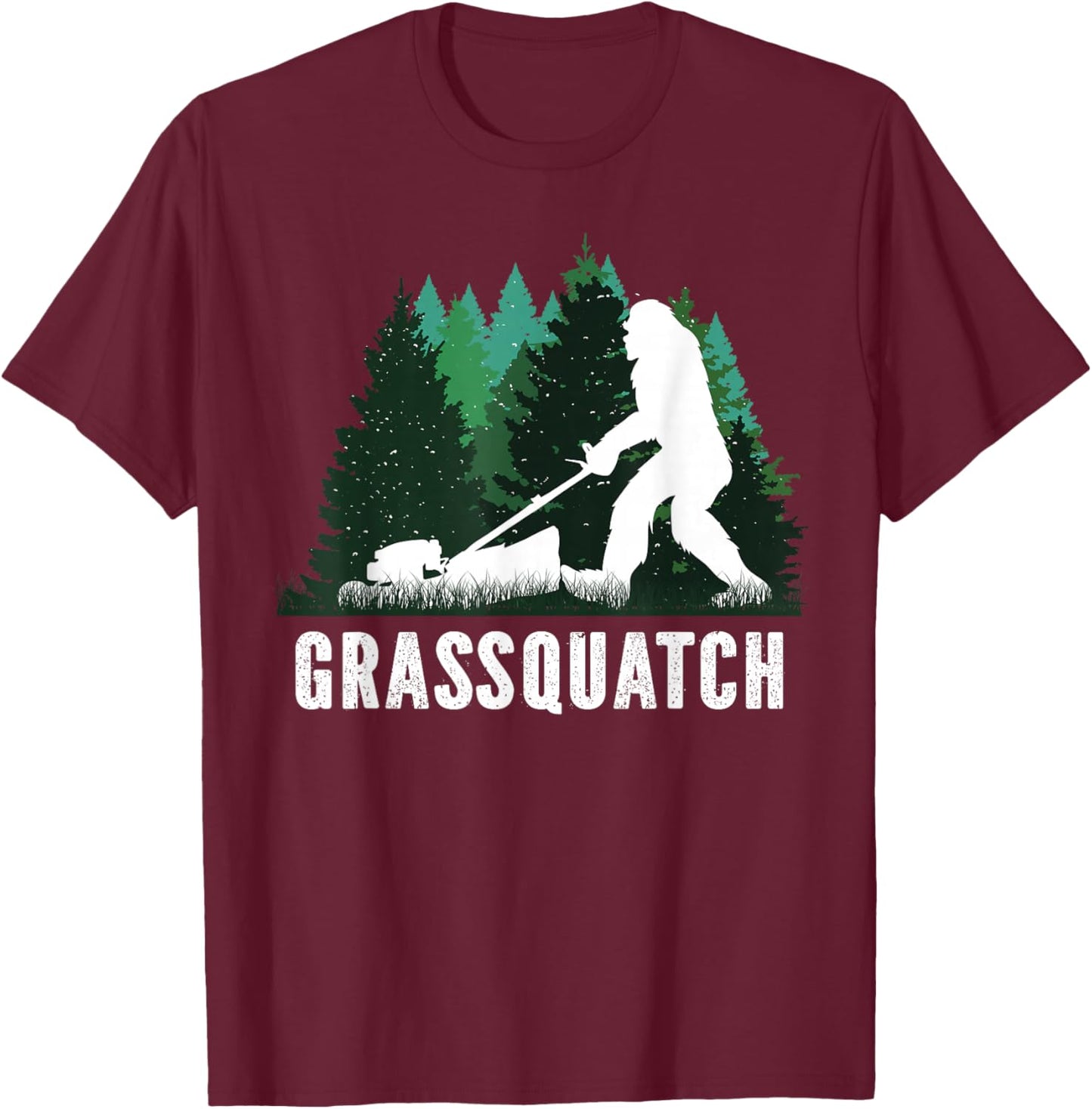 Lawn Mower Mowing Dad Landscaper Bigfoot Yeti Sasquatch T-Shirt - T-Shirt | Maroon