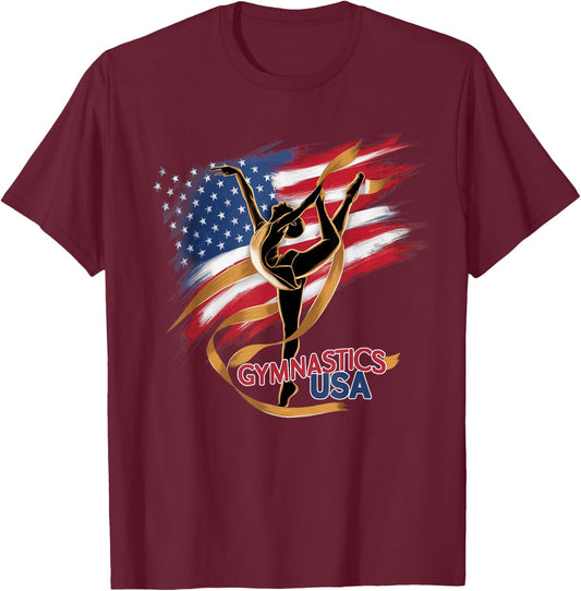 Gymnastics USA Support the Team Sport American Flag Lover T-Shirt - T-Shirt | Maroon