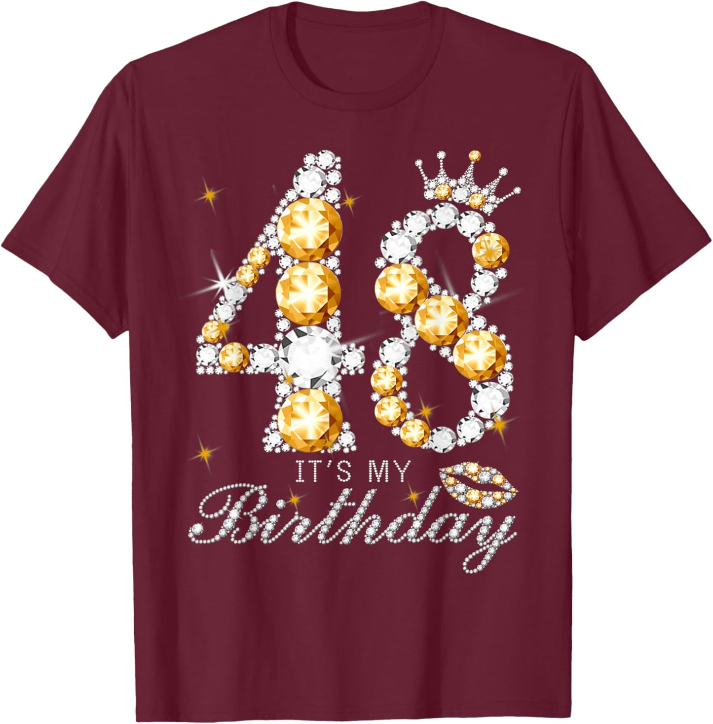 It's My 48th Birthday Queen 48 Years Old Shoes Crown Diamond T-Shirt - T-Shirt | Maroon
