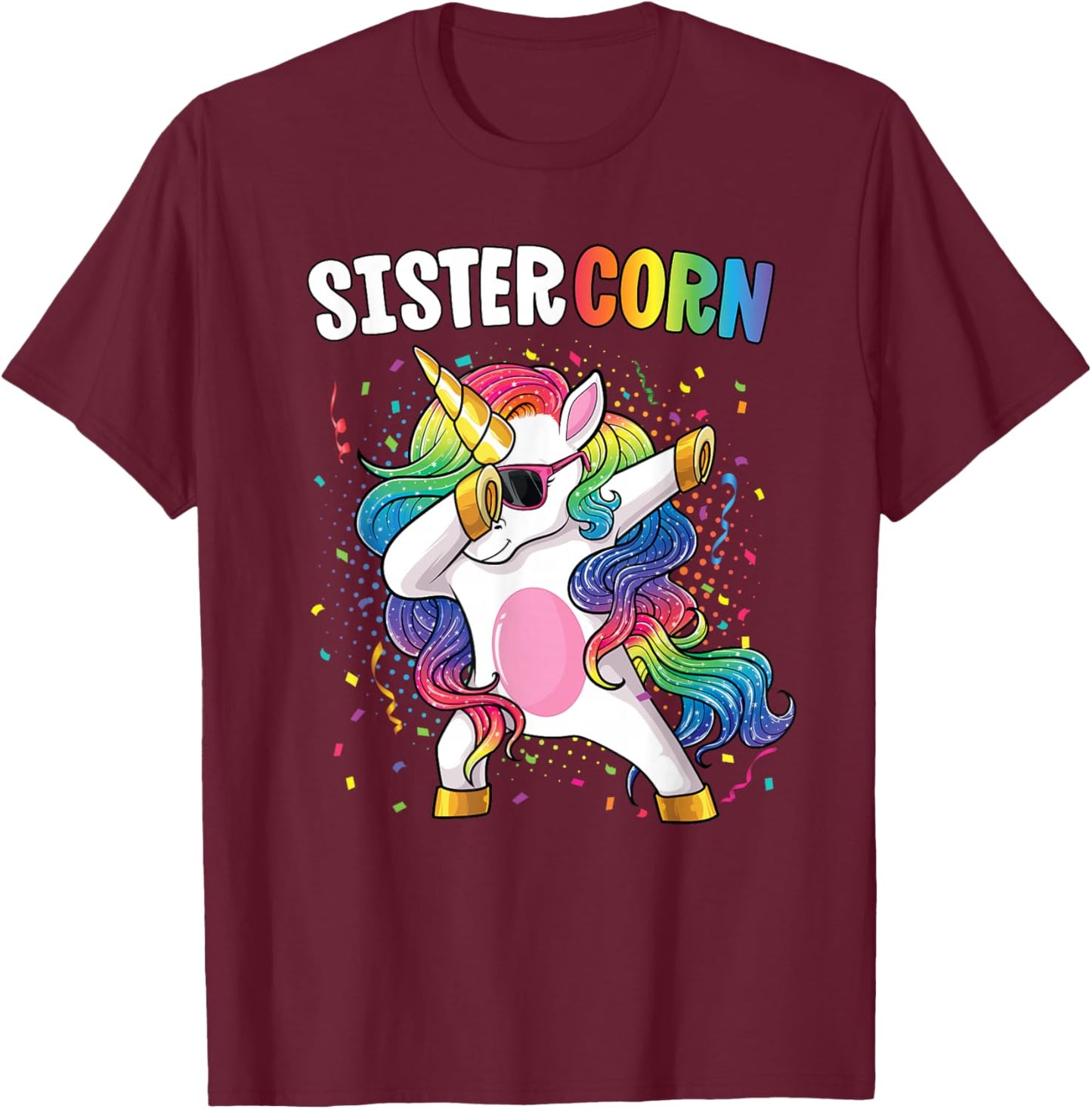 Sistercorn Girls' Shirt Unicorn Birthday Dabbing Sister T-Shirt - T-Shirt | Maroon