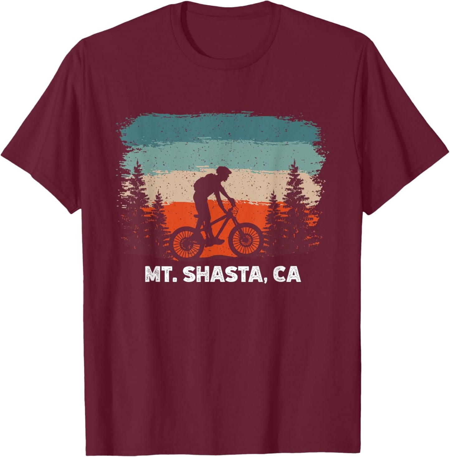 Mountain Bike Retro Sunset Vintage Mt. Shasta, CA T-Shirt - T-Shirt | Maroon
