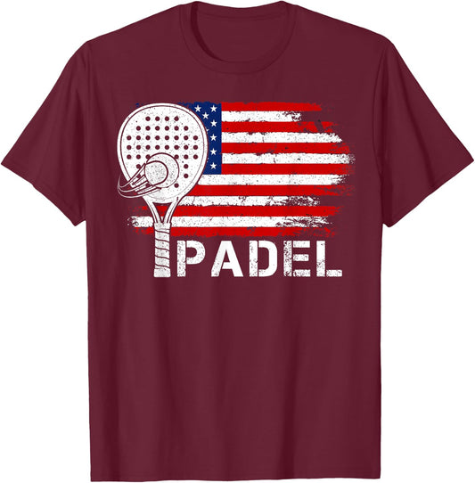 Padel Shirt American Flag Padel Player 4th Of July Men Dad T-Shirt - T-Shirt | Maroon