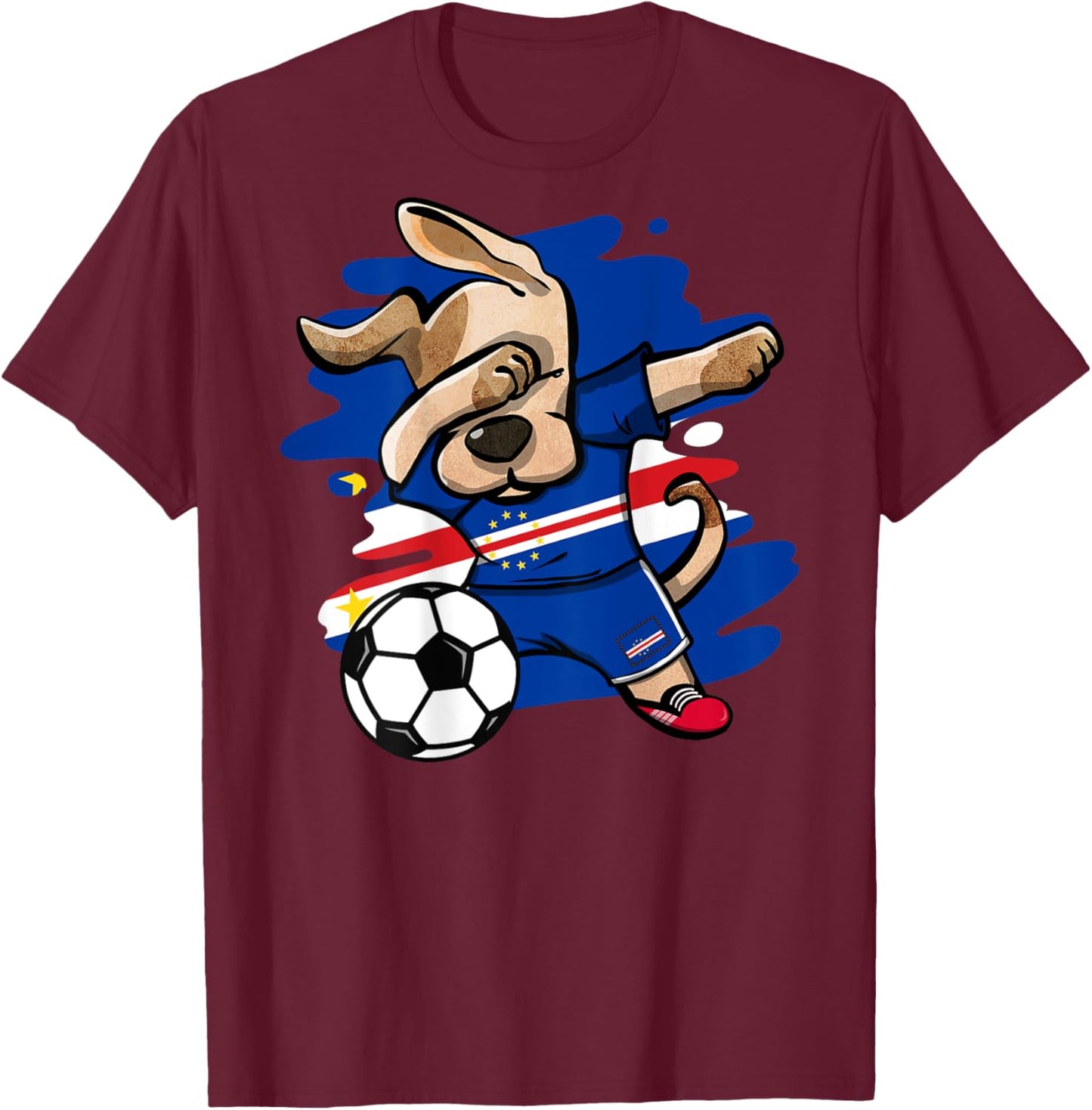 Dabbing Dog Cape Verde Soccer Fans Jersey Cape Verdean Flag Women Kids T-Shirt - T-Shirt | Maroon