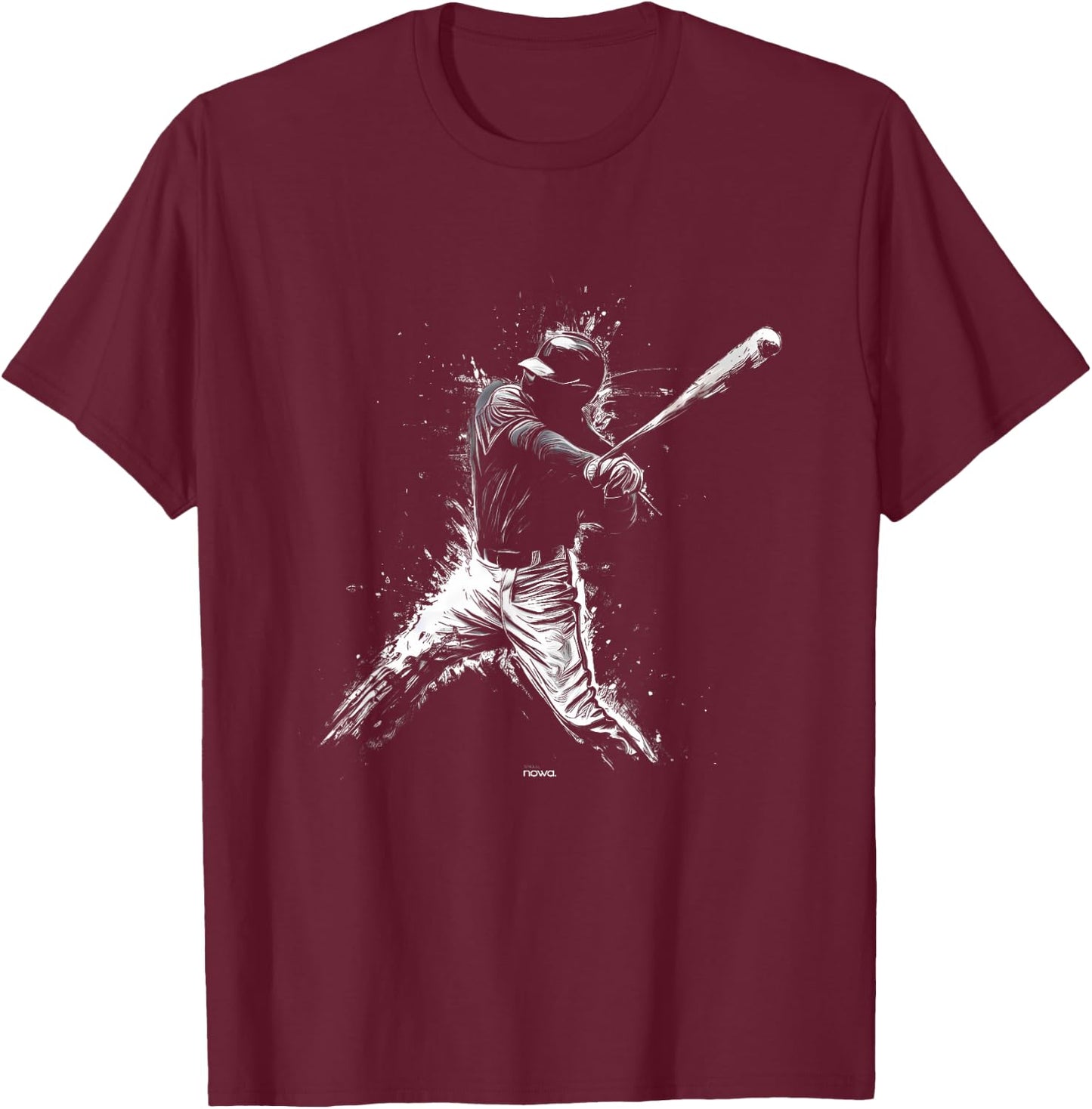Baseball Left Handed Batter with Cap Hitting for Home Run T-Shirt - T-Shirt | Maroon