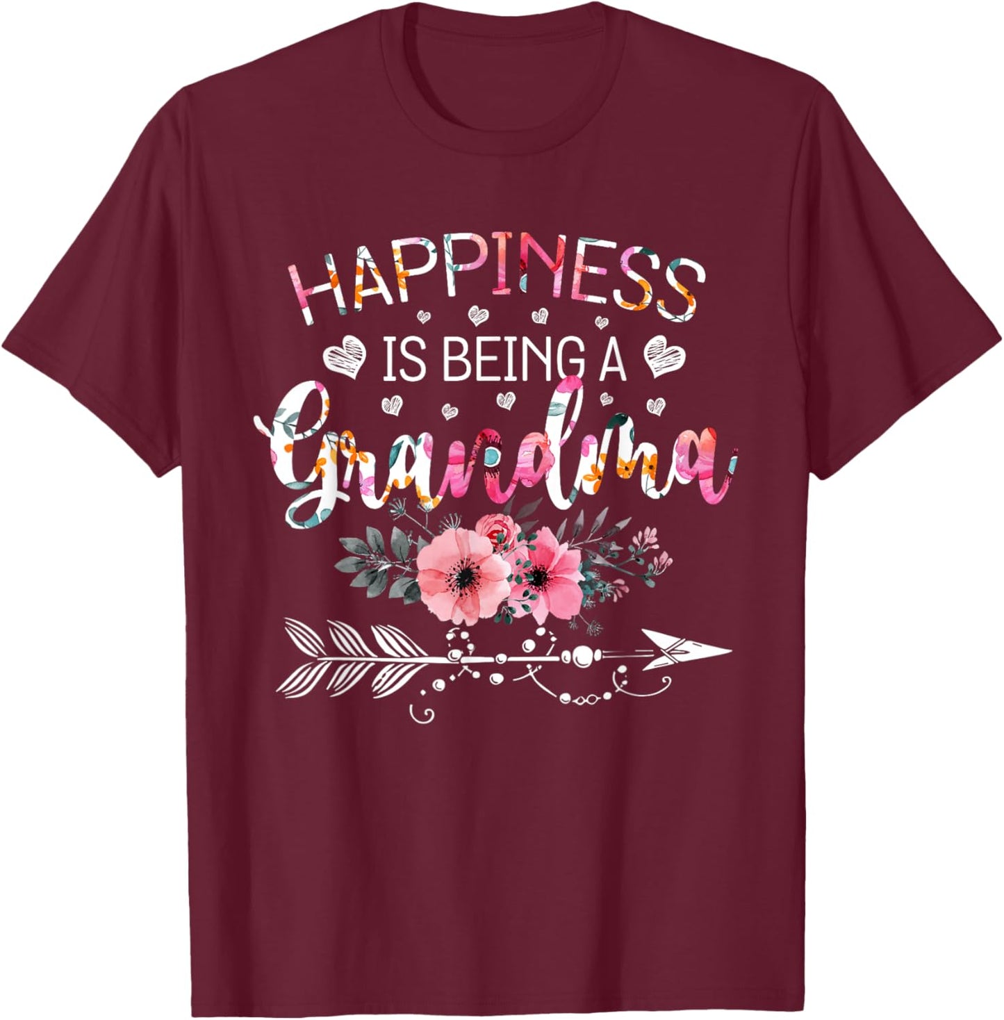 Happiness is being a Grandma Announcement Mothers Day T-Shirt - T-Shirt | Maroon
