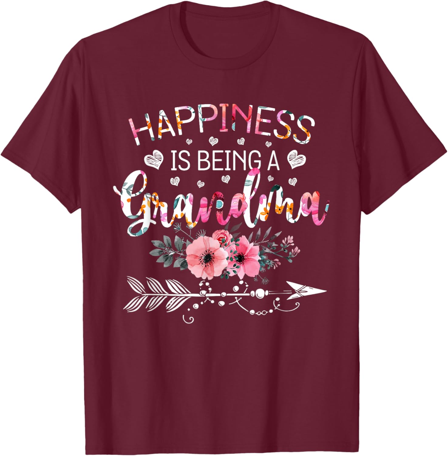 Happiness is being a Grandma Announcement Mothers Day T-Shirt - T-Shirt | Maroon