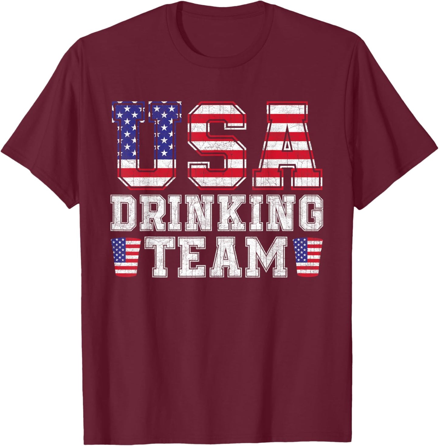 USA Drinking Team Funny Drinking Beer Lover 4th of July T-Shirt - T-Shirt | Maroon