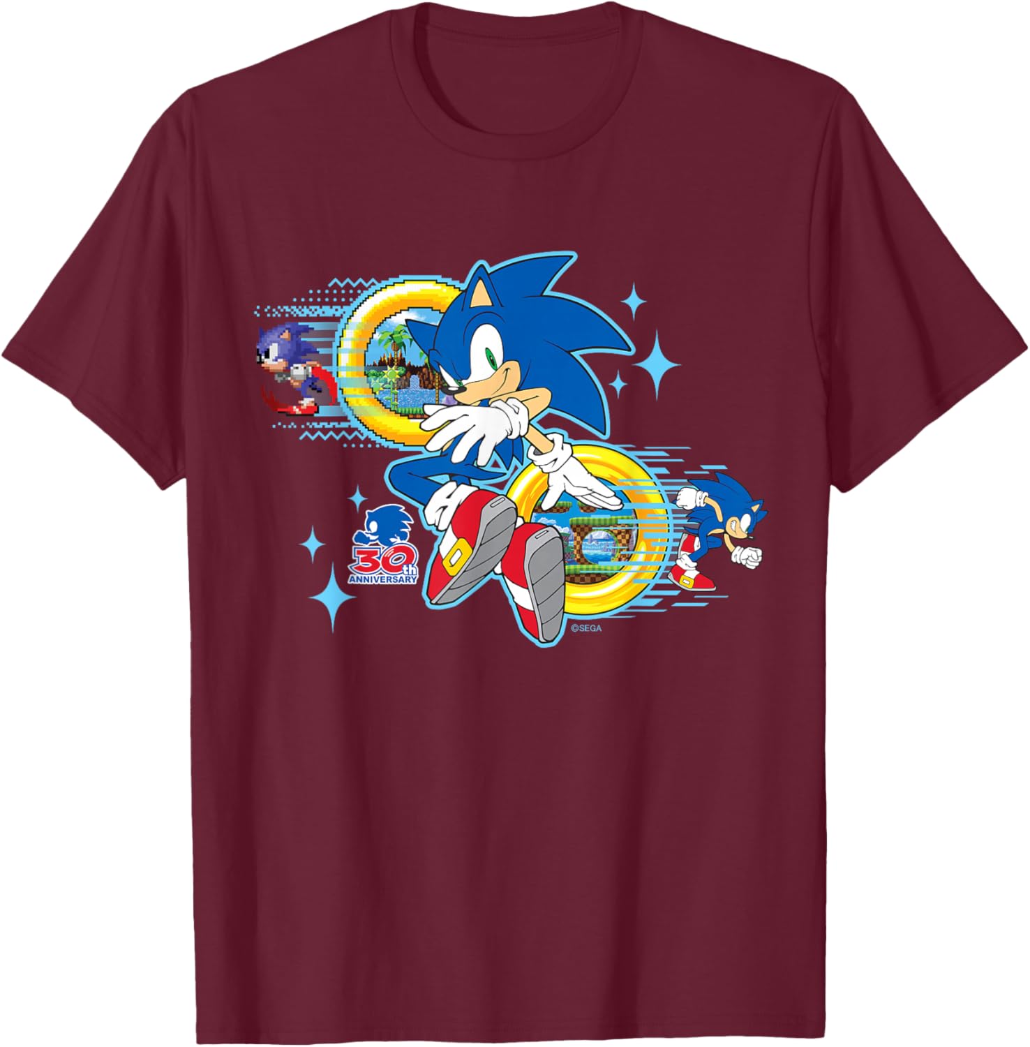 Sonic the Hedgehog's 30th Anniversary Short Sleeve T-Shirt - T-Shirt | Maroon