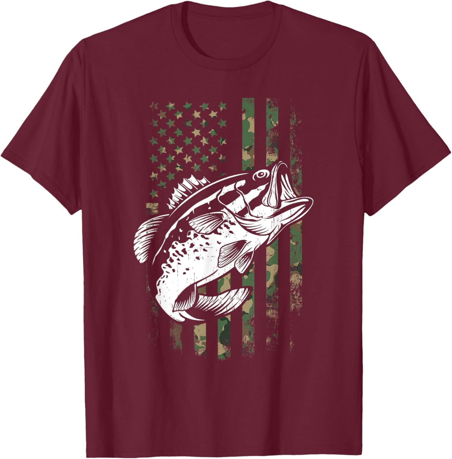 Fishing Patriotic USA Flag Camouflage Women Kids Men T-Shirt - T-Shirt | Maroon