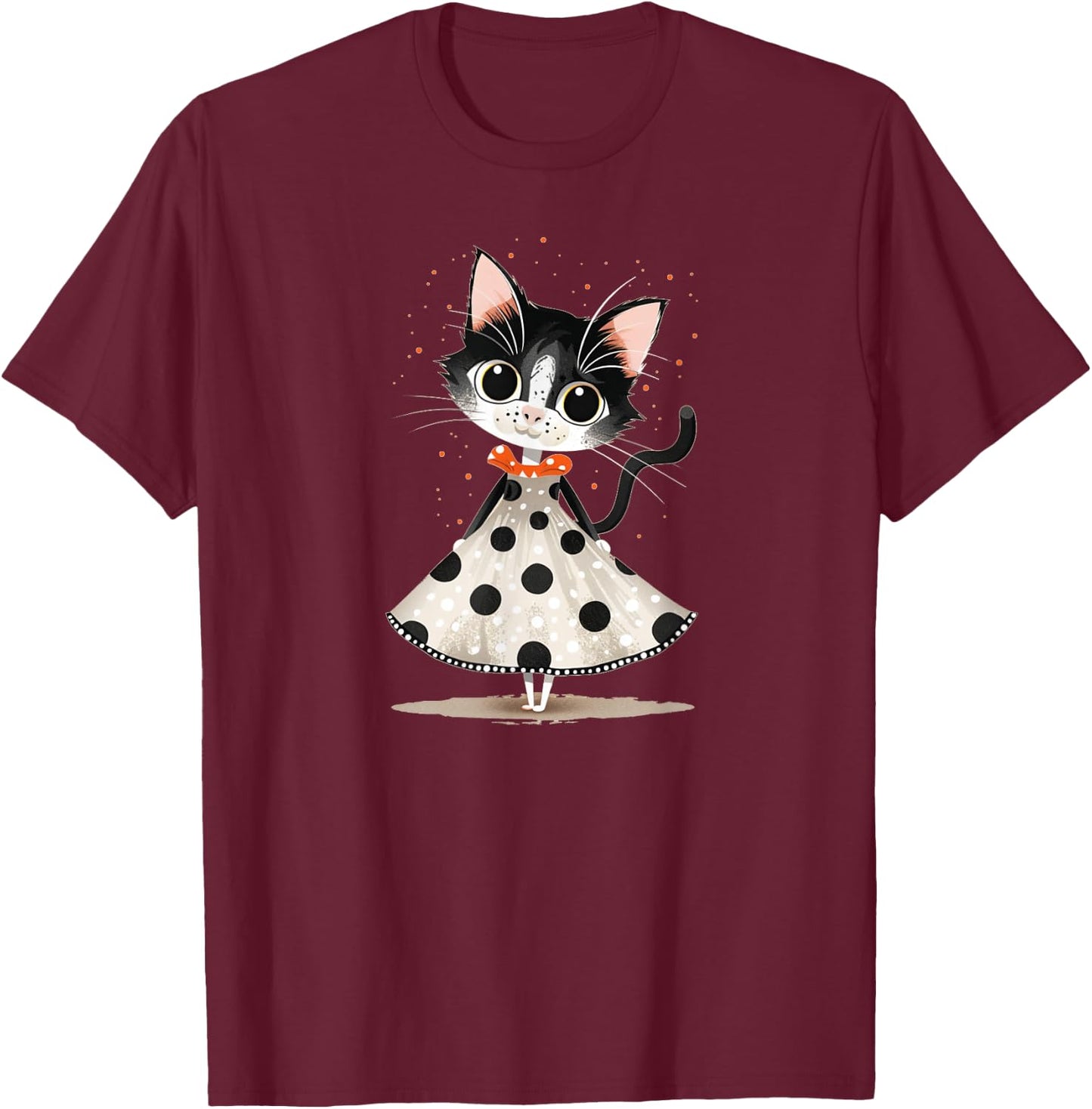 Pretty Cat in Dress for Polka Dot Costume Lovers T-Shirt - T-Shirt | Maroon