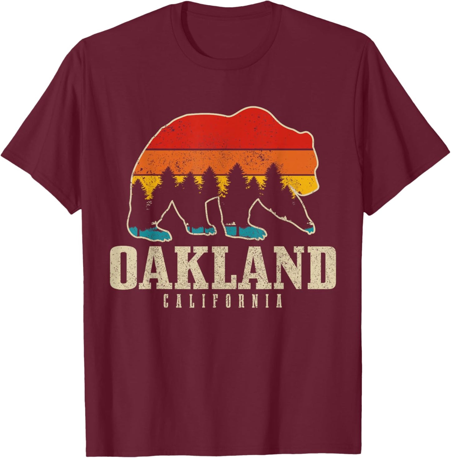 Oakland California Bear Nature Vintage Grizzly T-Shirt - T-Shirt | Maroon