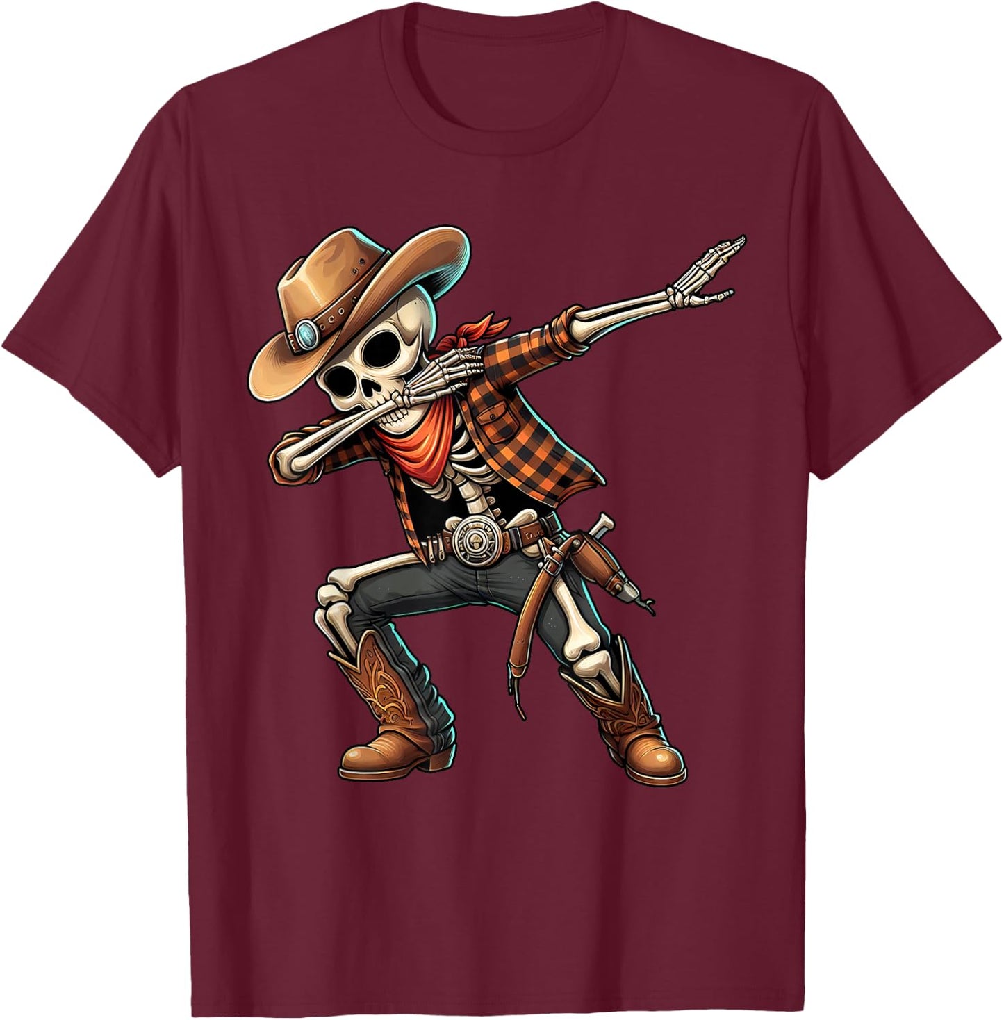 Dabbing Skeleton Cowboy Halloween Costume for Kids Boys Men T-Shirt - T-Shirt | Maroon