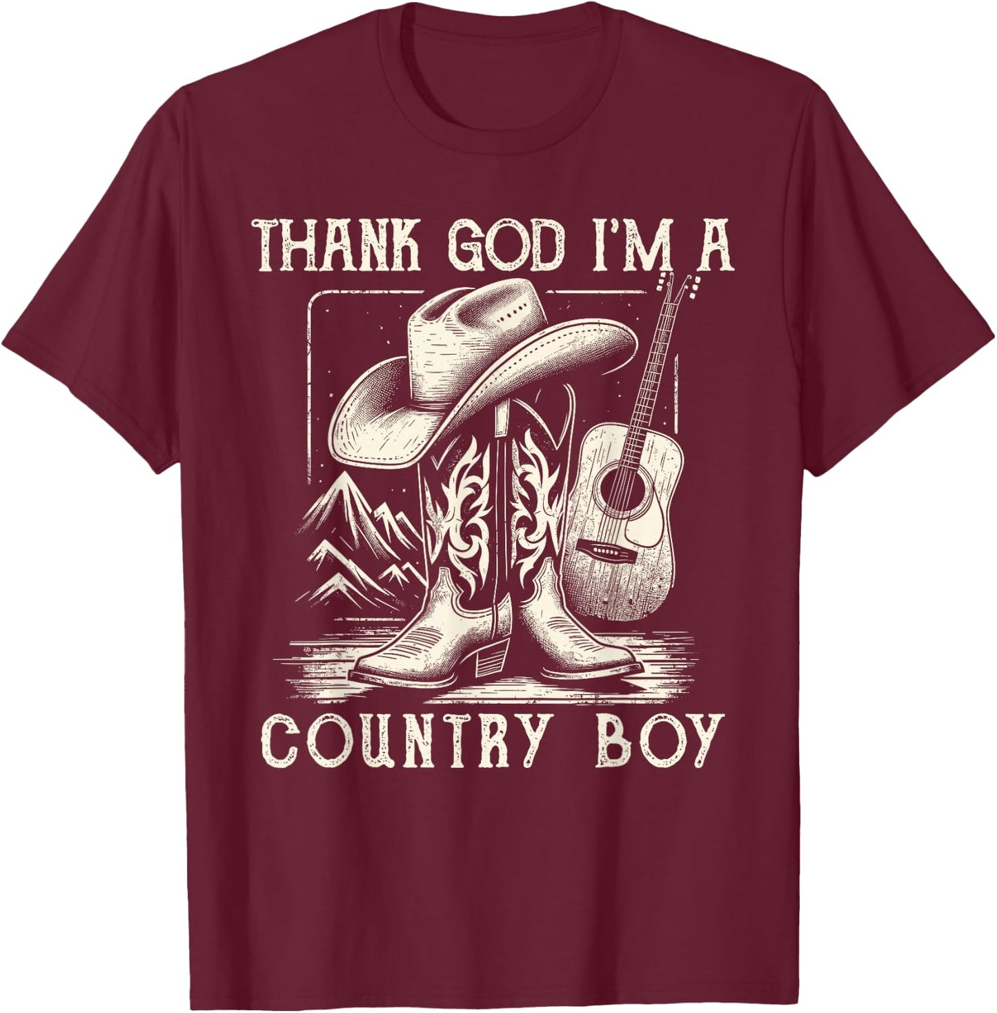 Thank God I'm A Country Music Boy Cowboy Western Retro T-Shirt - T-Shirt | Maroon