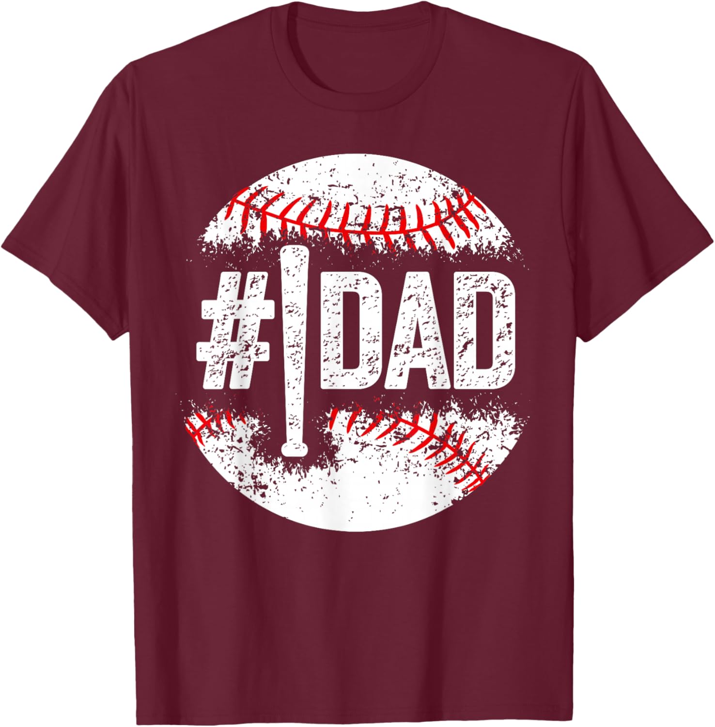 #1 Dad Baseball Number One Daddy Son Baseball Player T-Shirt - T-Shirt | Maroon