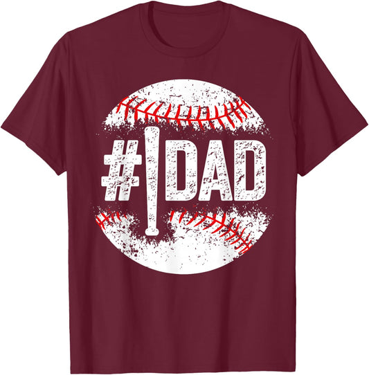 #1 Dad Baseball Number One Daddy Son Baseball Player T-Shirt - T-Shirt | Maroon