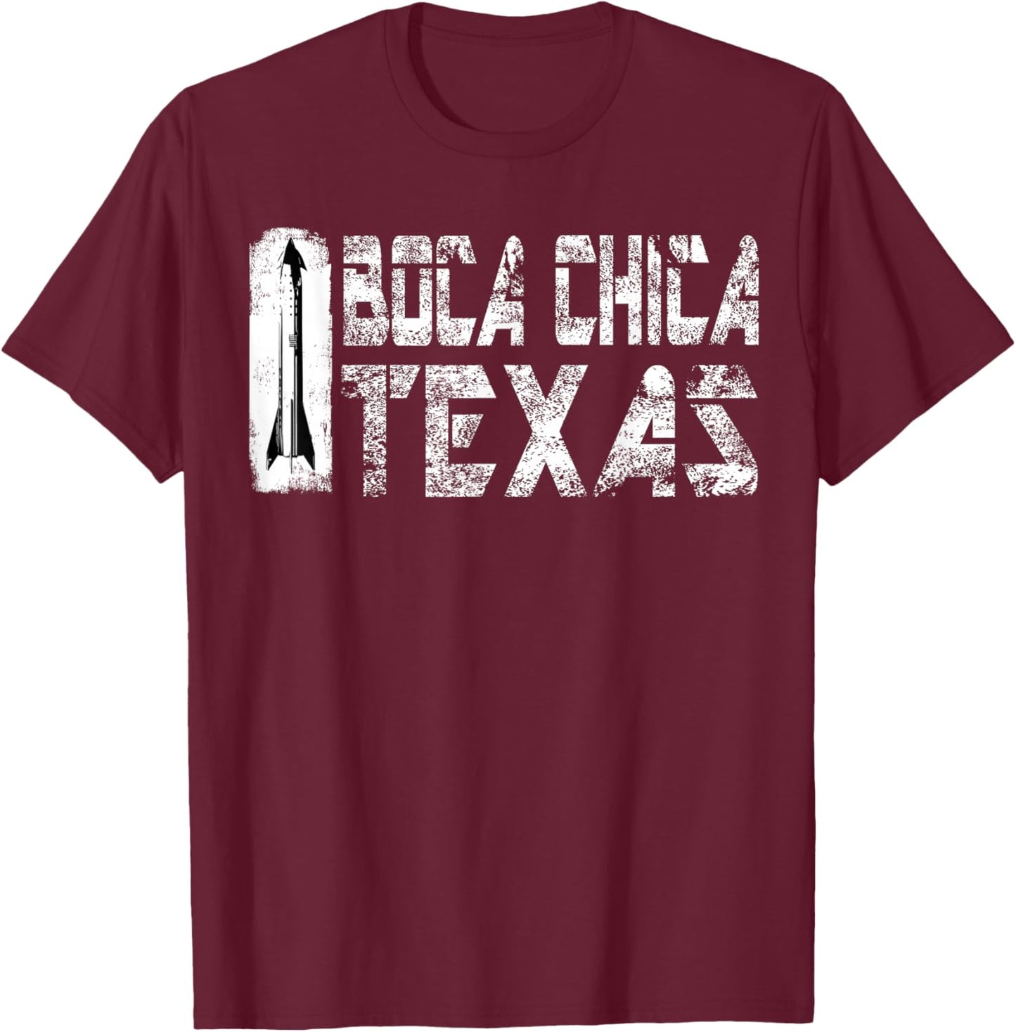 Boca Chica Texas Starship Retro White T-Shirt - T-Shirt | Maroon