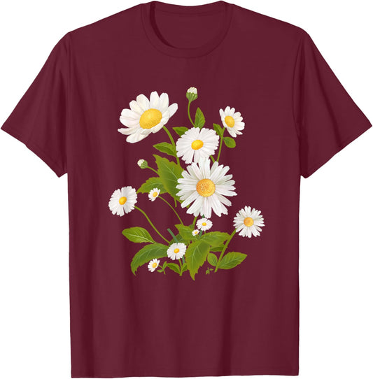Daisy Print Shirt Marguerite Daisy Flower T-Shirt - T-Shirt | Maroon