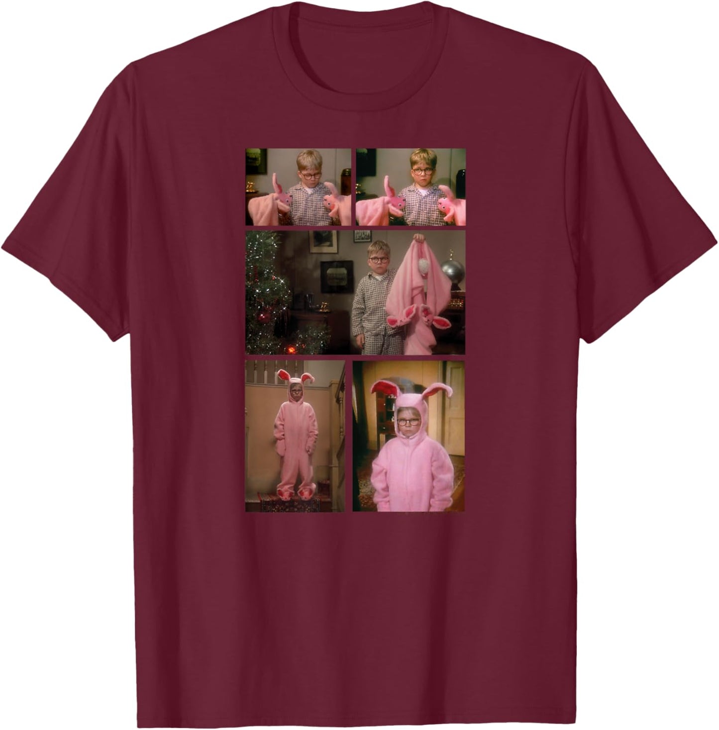 A Christmas Story Ralphie Bunny Suit Photo Collage Holiday T-Shirt - T-Shirt | Maroon