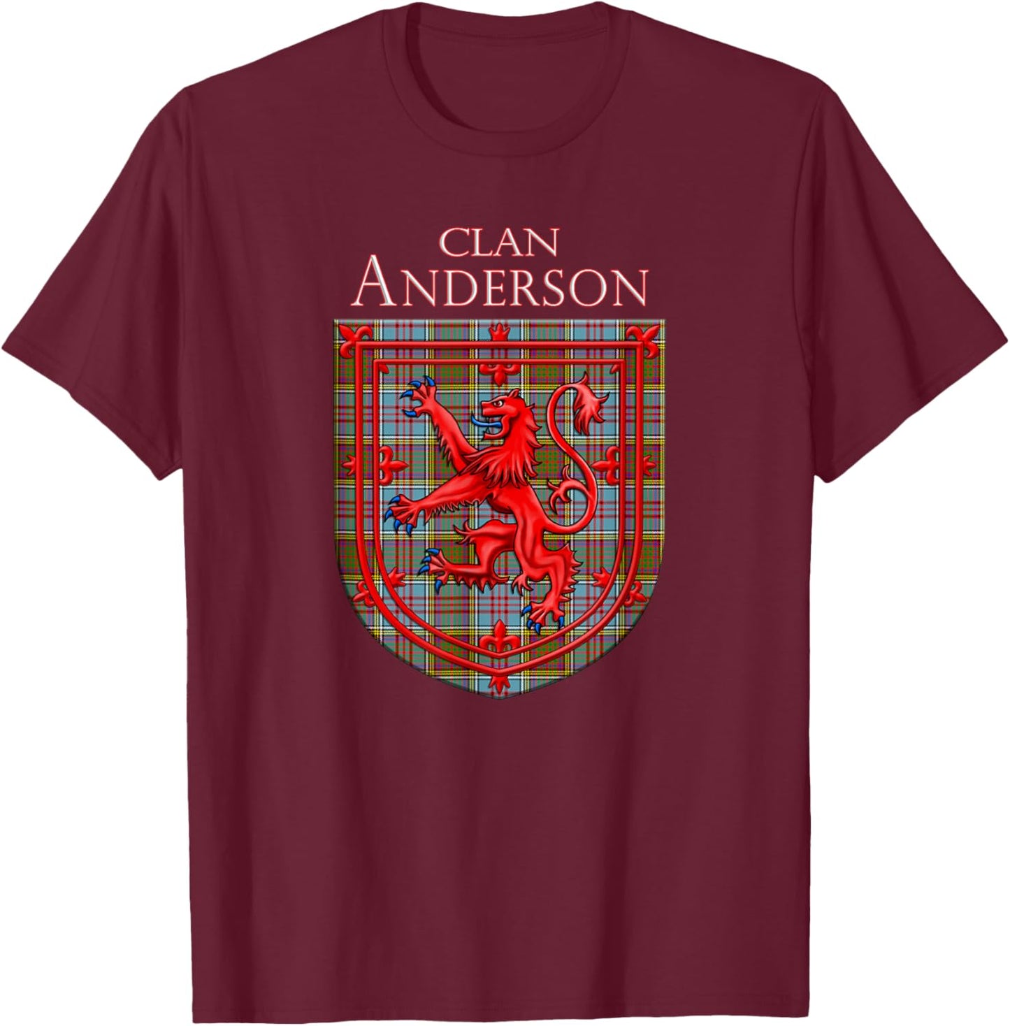 Anderson Tartan Scottish Plaid Lion Rampant T-Shirt - T-Shirt | Maroon