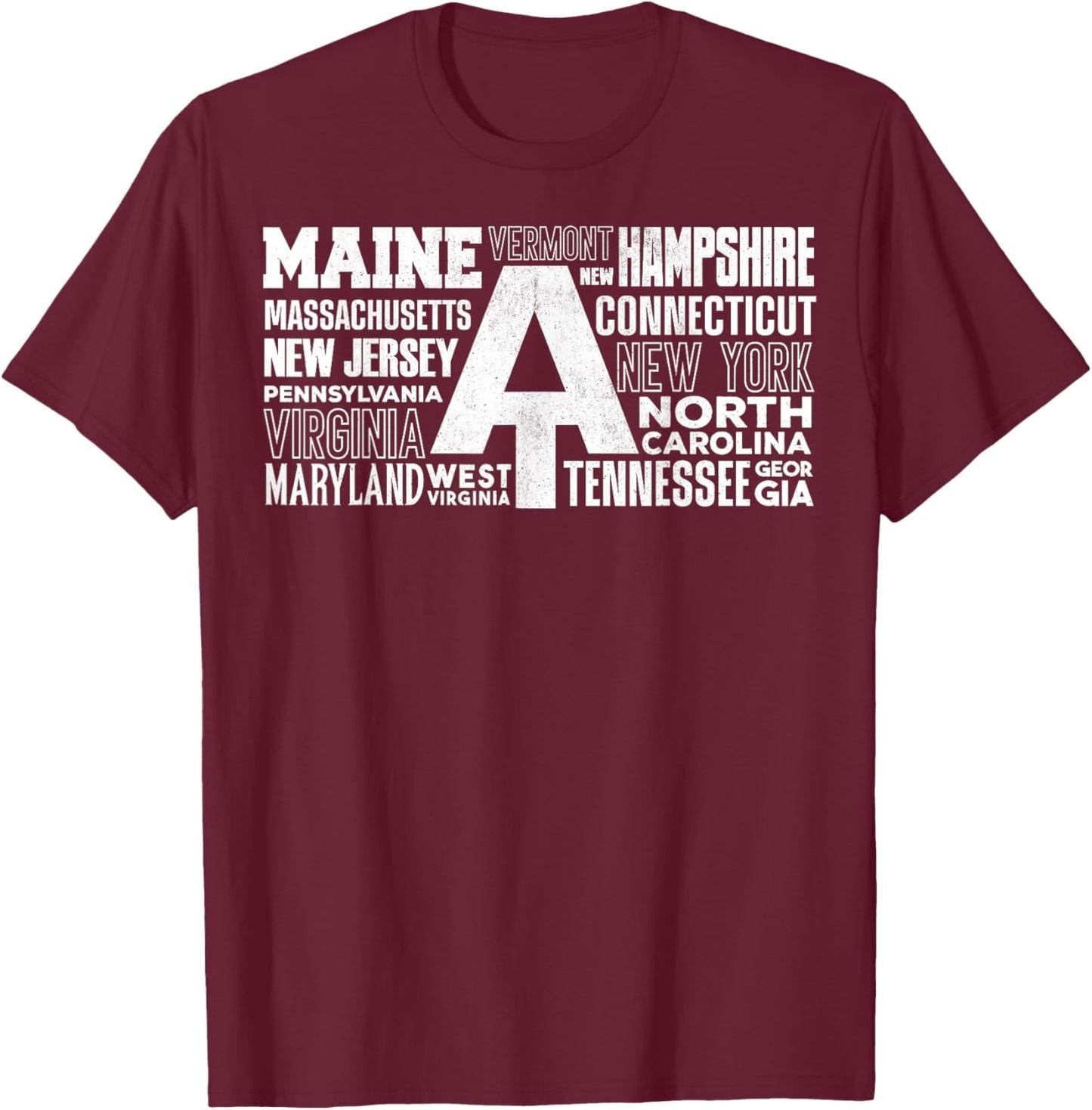 Appalachian Trail Symbol Word Cloud With US Staates T-Shirt - T-Shirt | Maroon