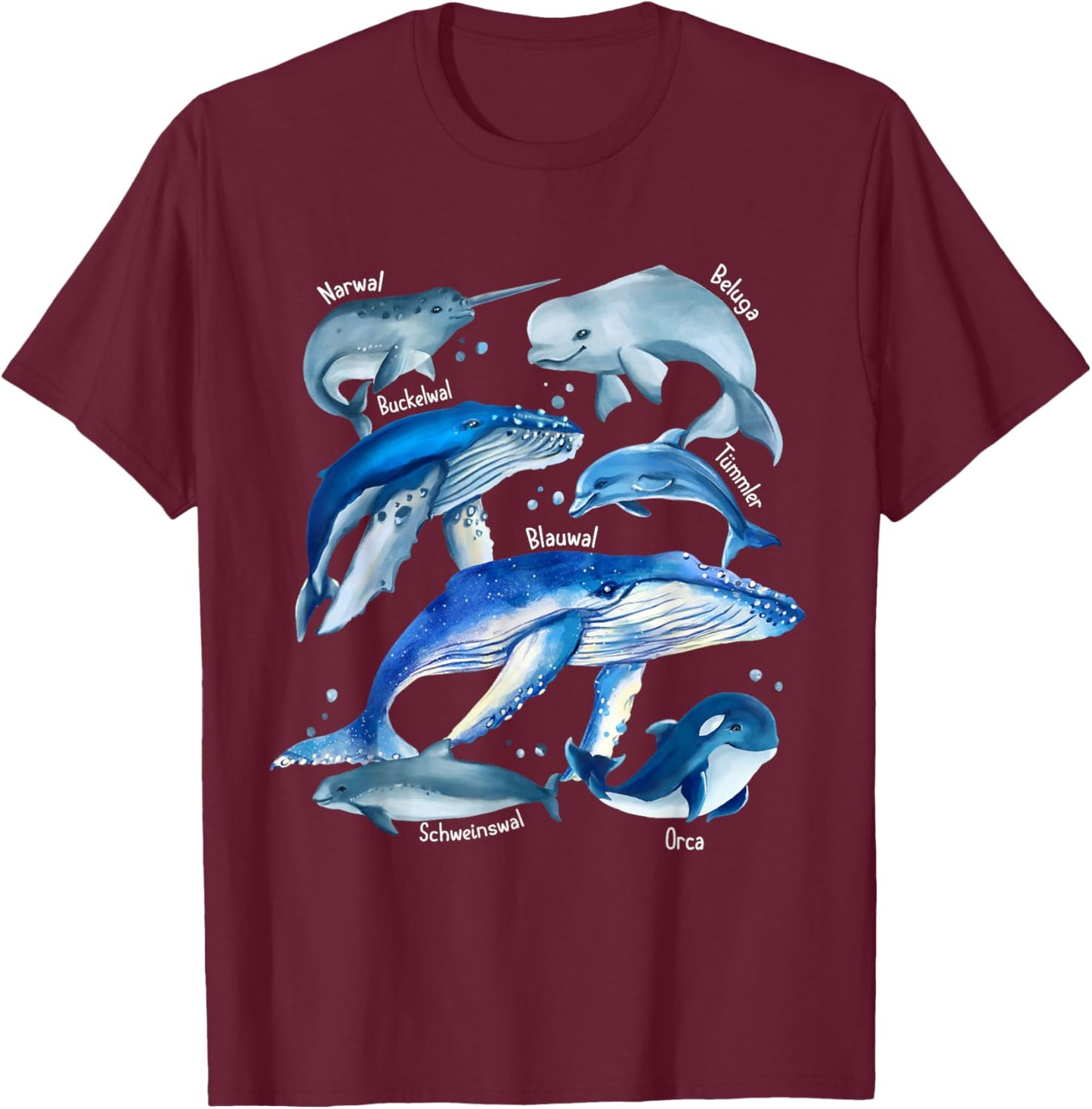 Types Of Whales - Whale Breeds - Whale Species Biology Guide T-Shirt - T-Shirt | Maroon