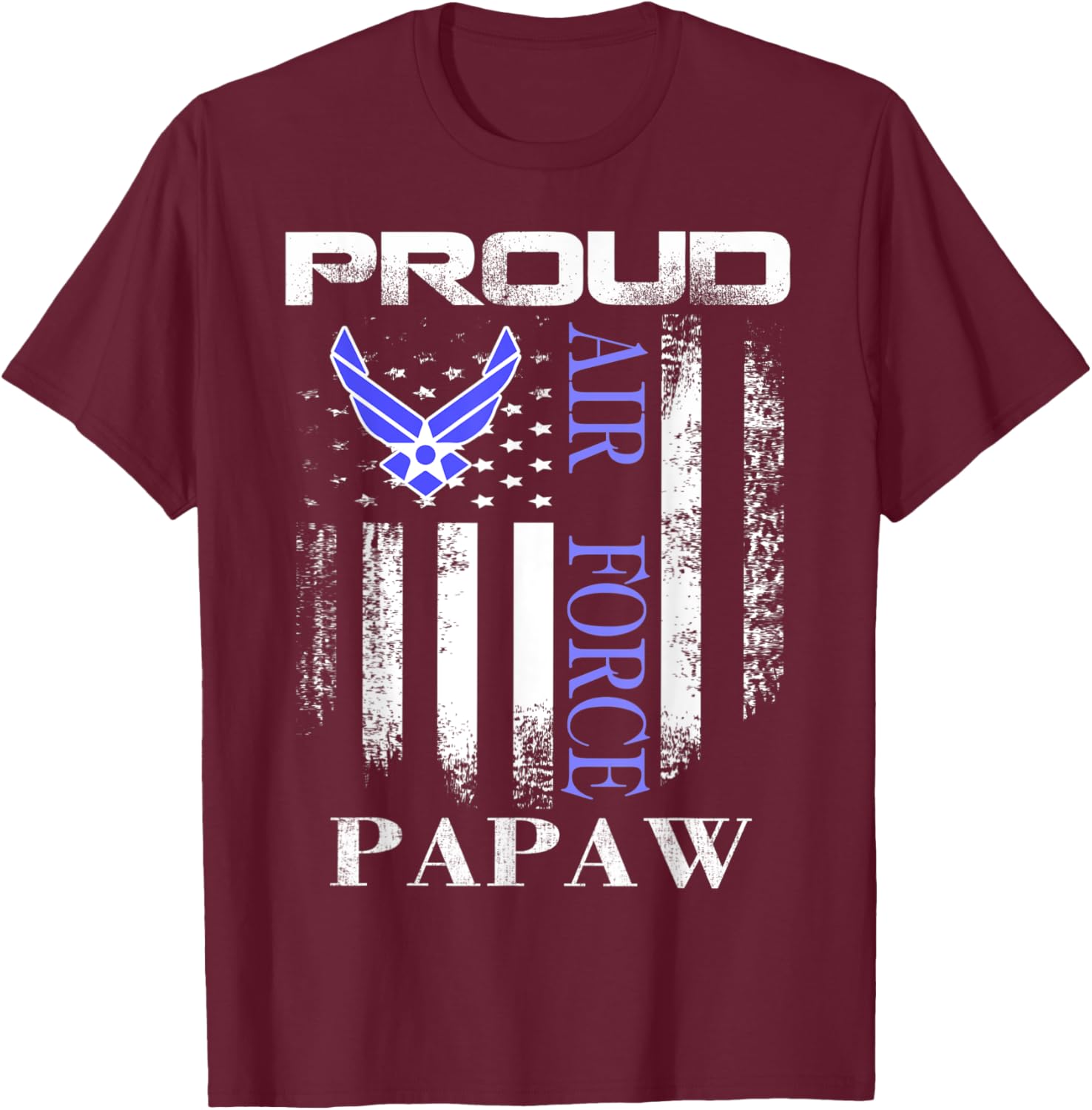 Vintage Proud Air Force Papaw With American Flag Gift T-Shirt - T-Shirt | Maroon
