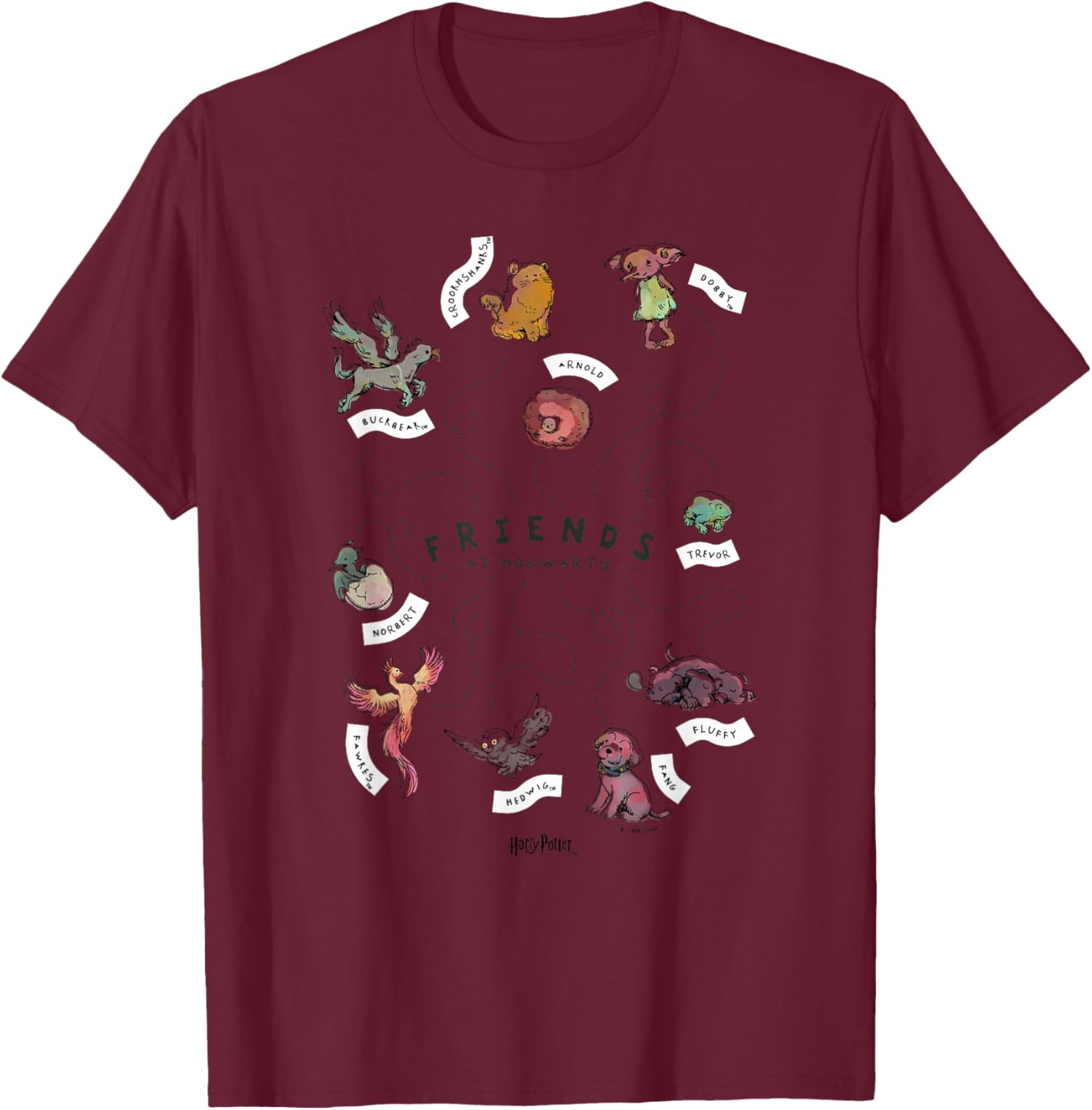 Harry Potter Deathly Hallows 2 Hogwarts Friend Group T-Shirt - T-Shirt | Maroon