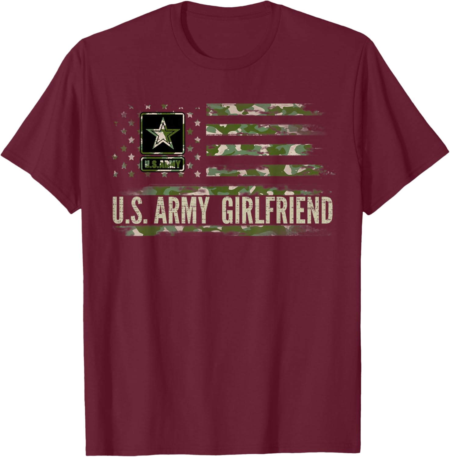 Vintage U.S Army Girlfriend With Camo American Flag Veteran T-Shirt - T-Shirt | Maroon